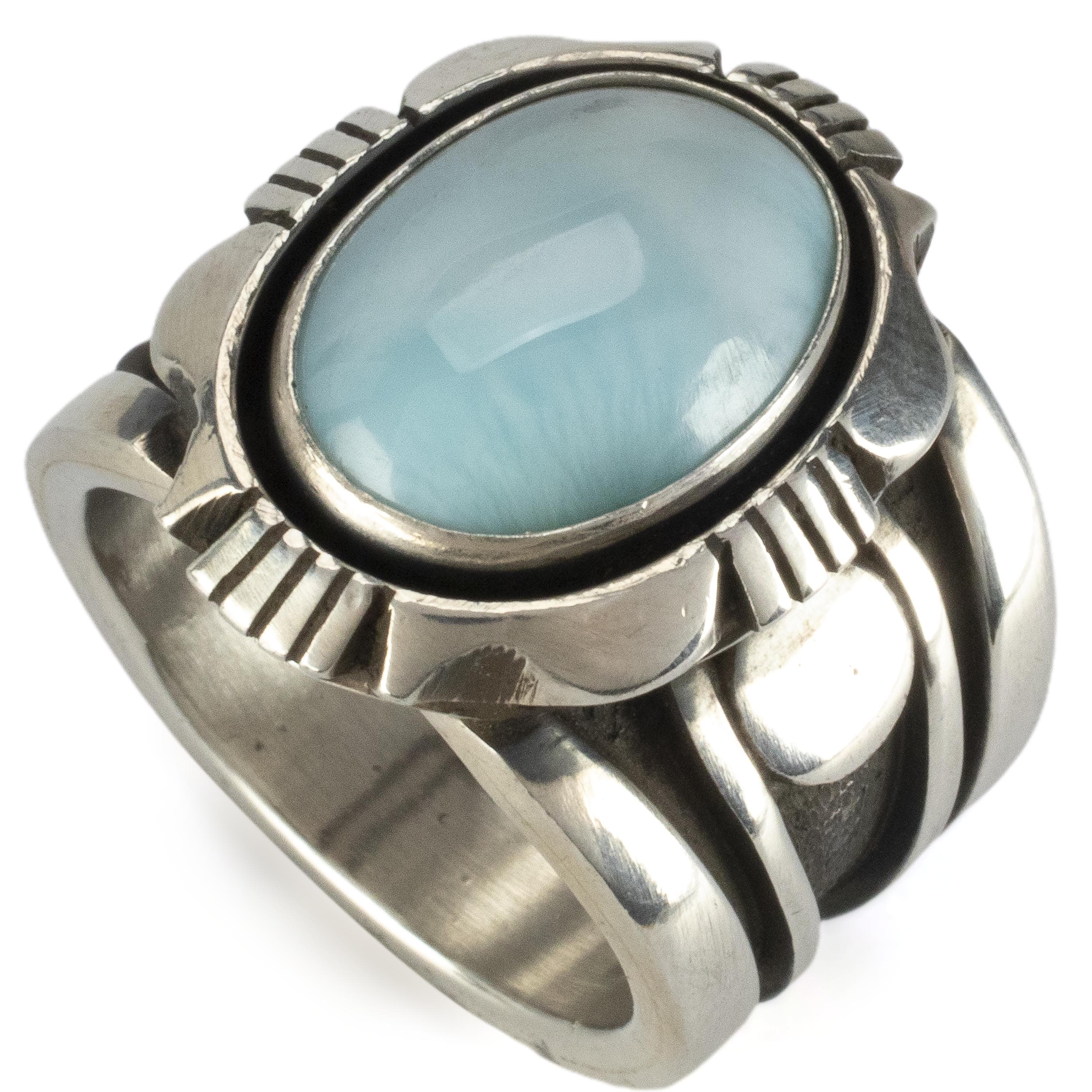 Kalifano Native American Jewelry Cooper Willie Navajo Larimar USA Native American Made 925 Sterling Silver Ring