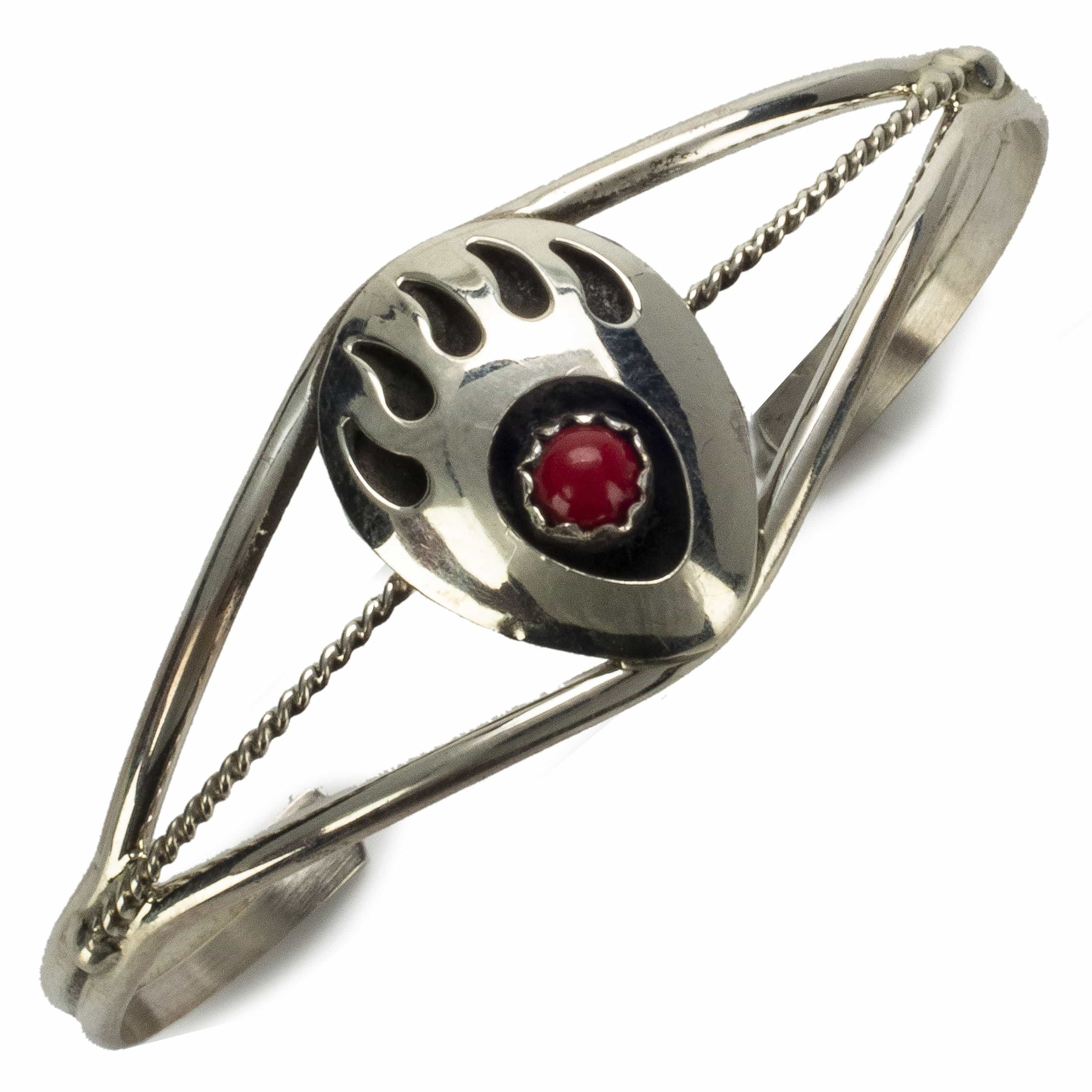 Kalifano Native American Jewelry Coral Bear Claw USA Native American Made 925 Sterling Silver Baby Cuff NAB90.003