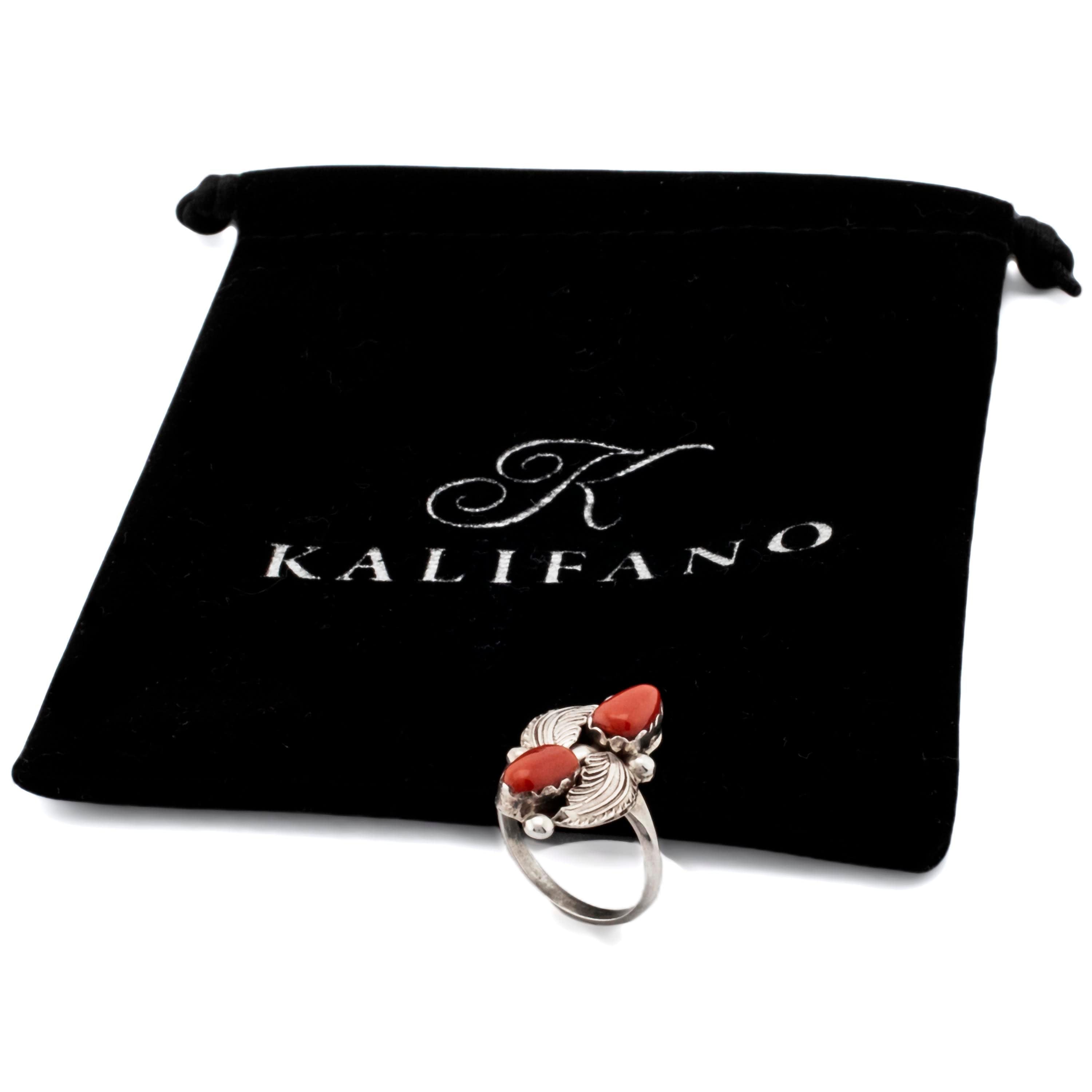 Kalifano Native American Jewelry Dan Simplicio Coral Native American Made 925 Sterling Silver Ring