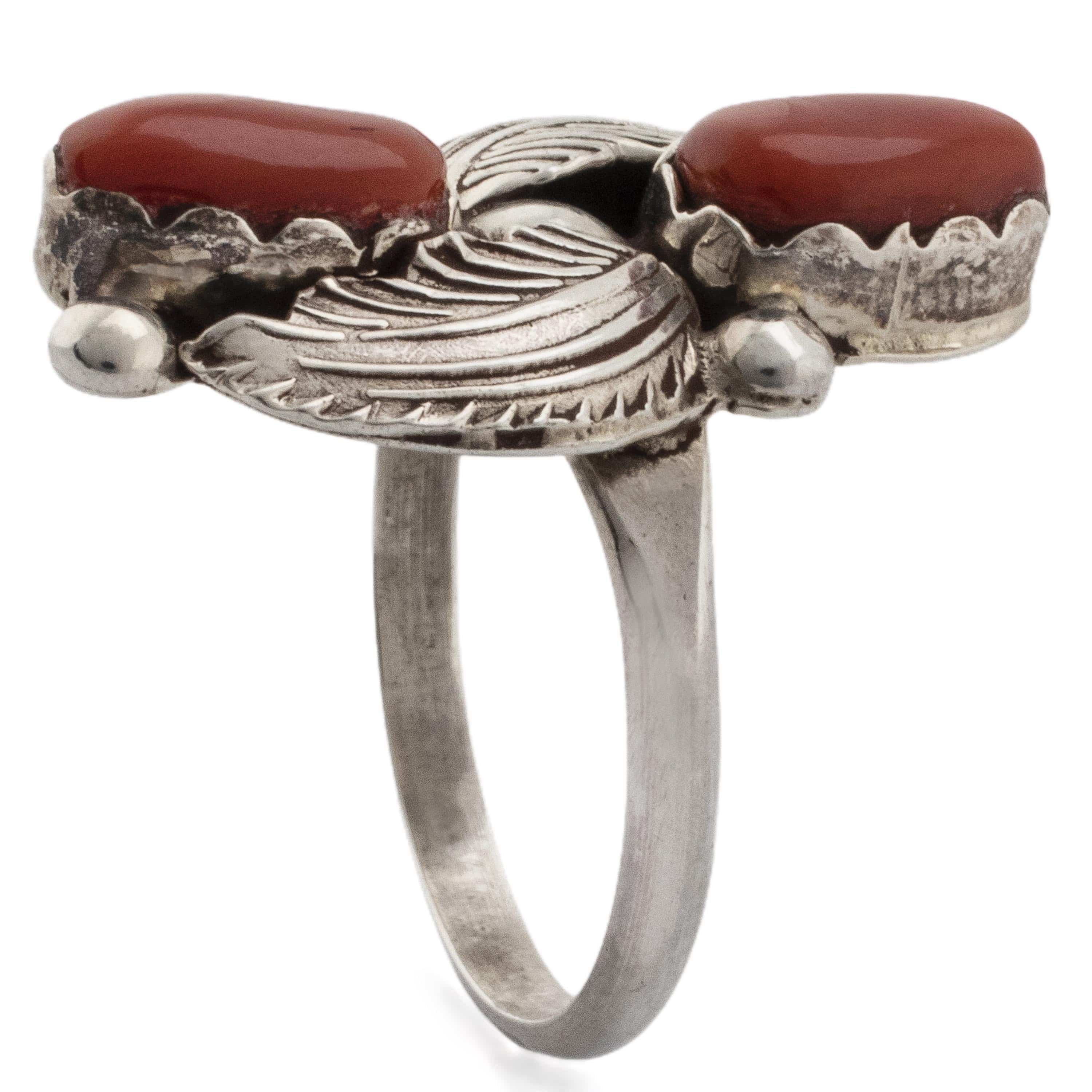 Kalifano Native American Jewelry Dan Simplicio Coral Native American Made 925 Sterling Silver Ring