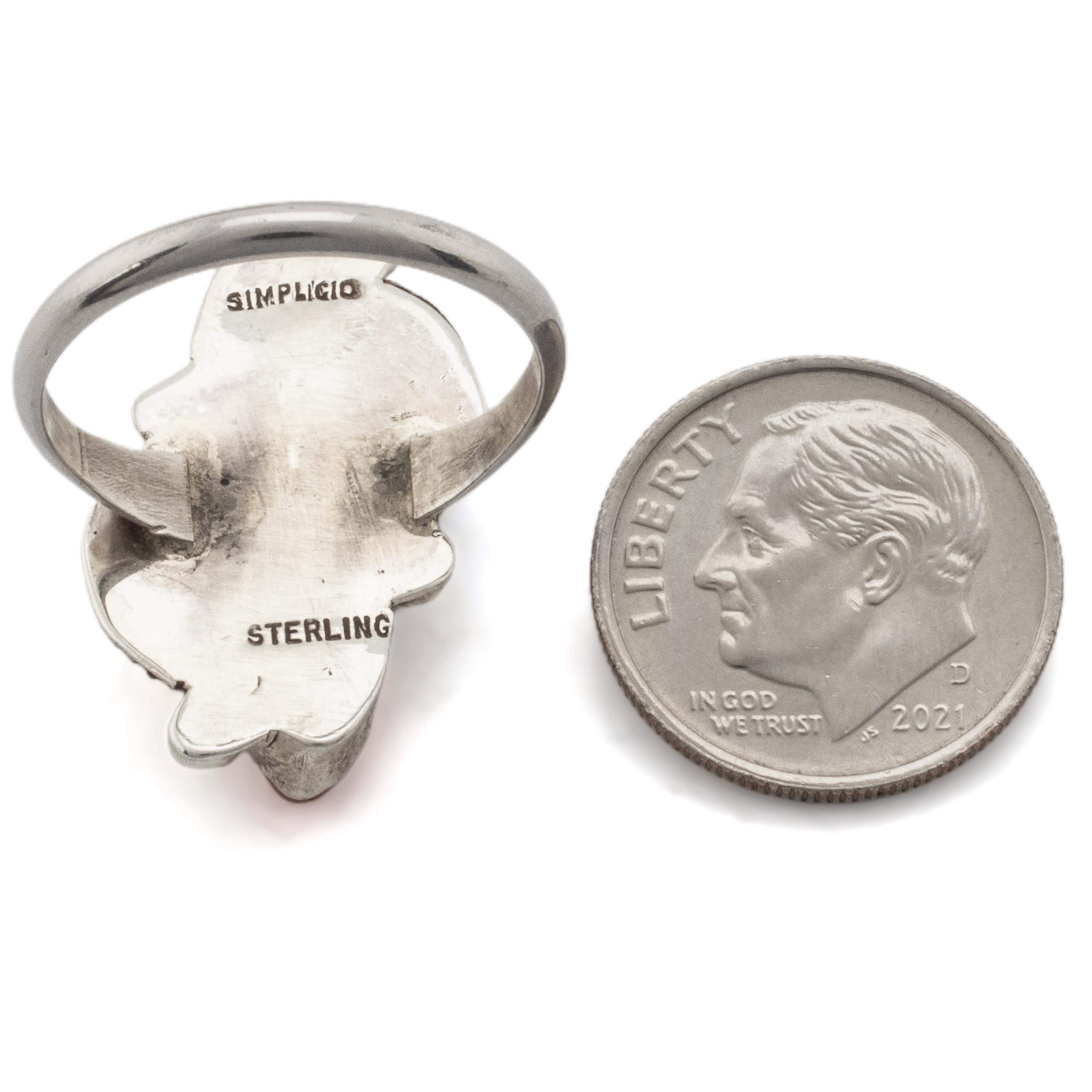 Kalifano Native American Jewelry Dan Simplicio Coral Native American Made 925 Sterling Silver Ring