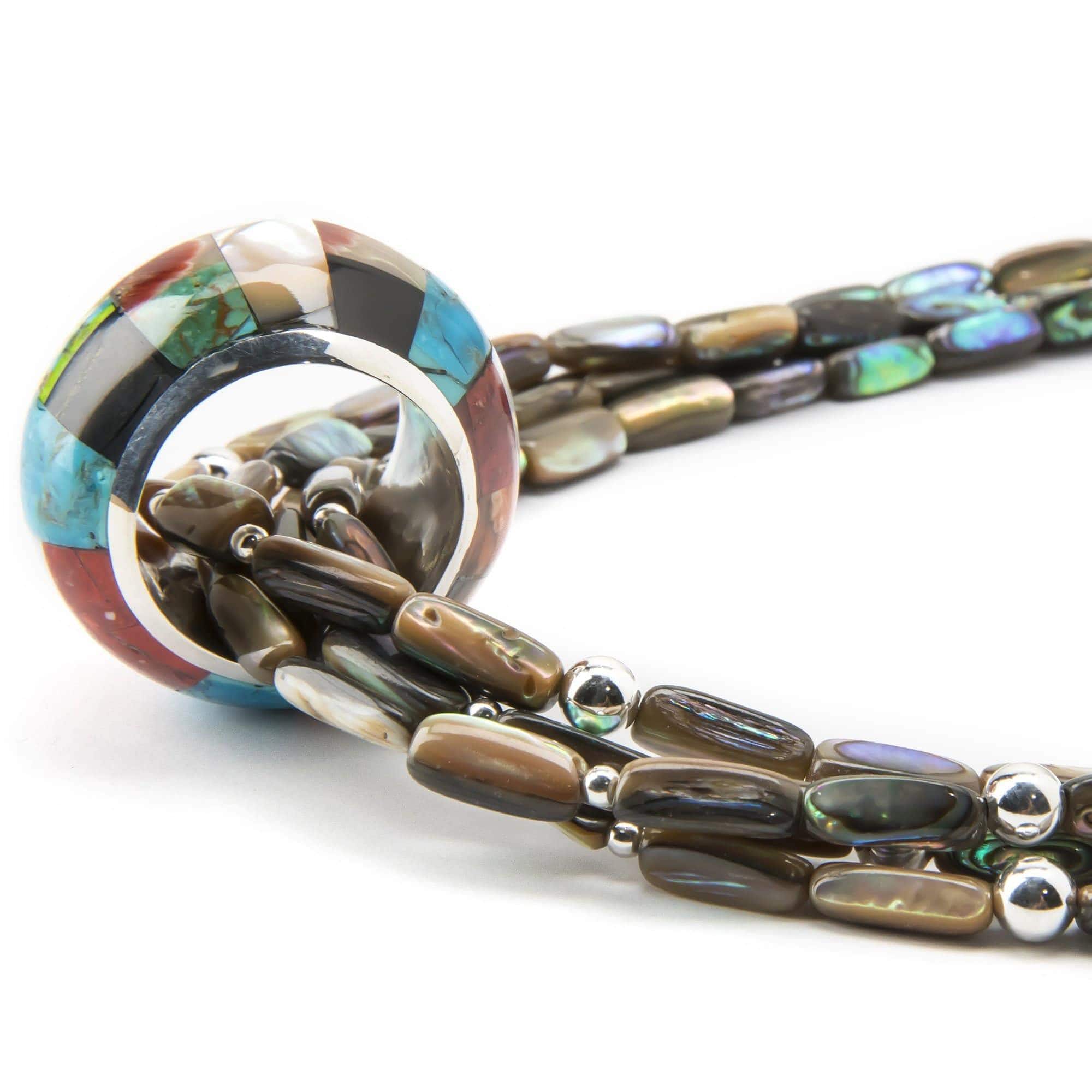 Kalifano Native American Jewelry Daniel Coriz Abolone and Mixed Stone Inlay Native American Made Necklace NA2650.001