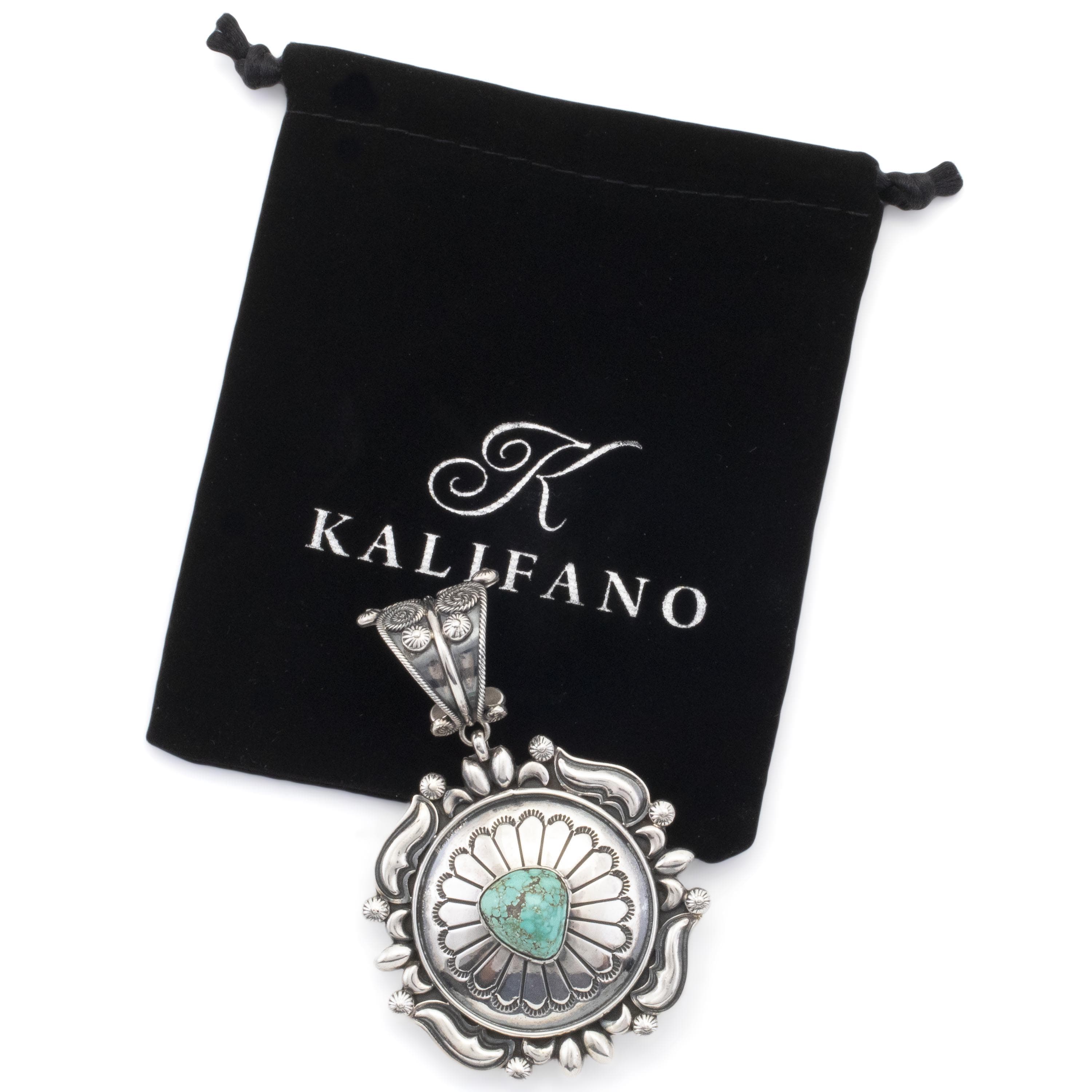 Kalifano Native American Jewelry Danny Clark Navajo Carico Lake Turquoise USA Native American Made 925 Sterling Silver Pendant NAN2400.013