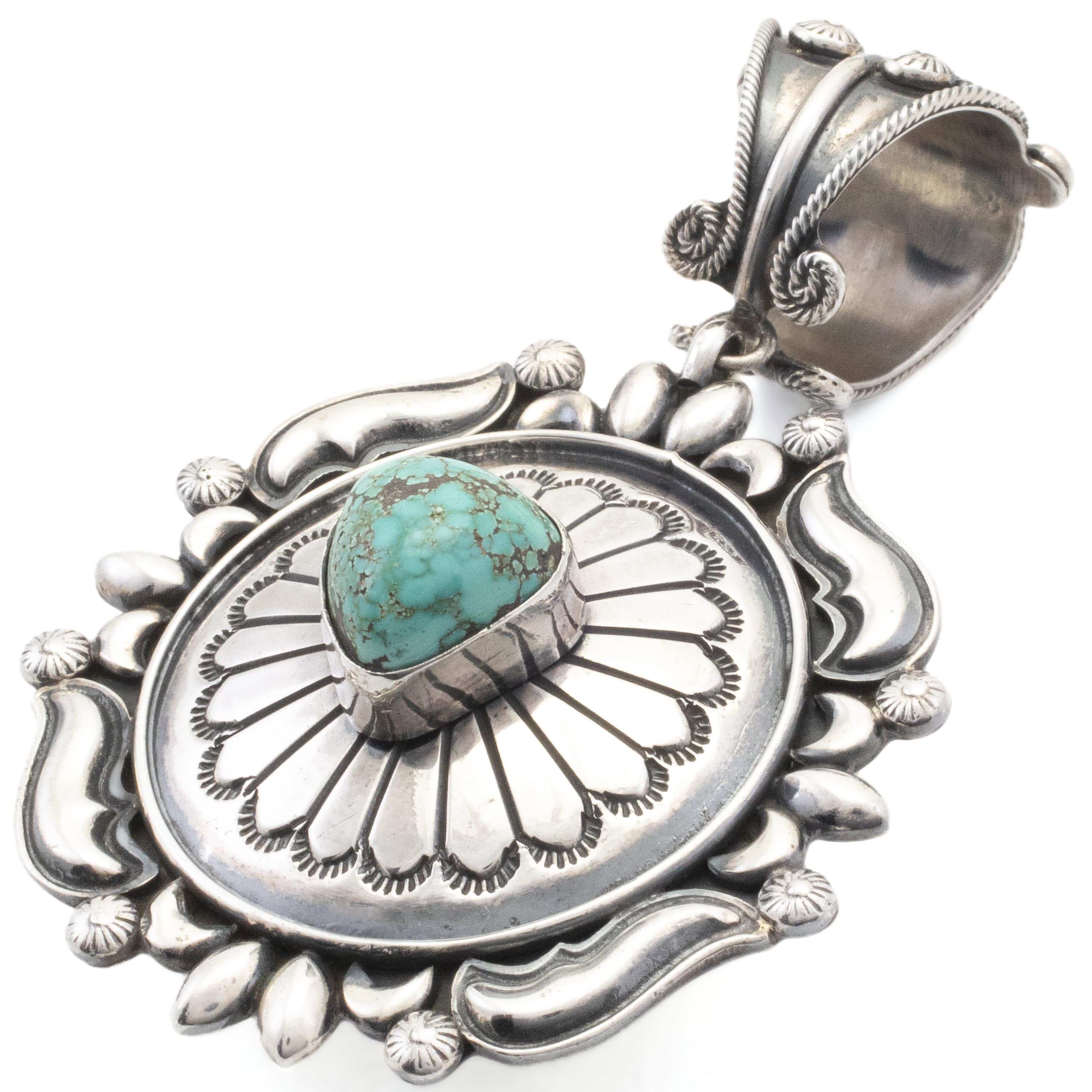 Kalifano Native American Jewelry Danny Clark Navajo Carico Lake Turquoise USA Native American Made 925 Sterling Silver Pendant NAN2400.013