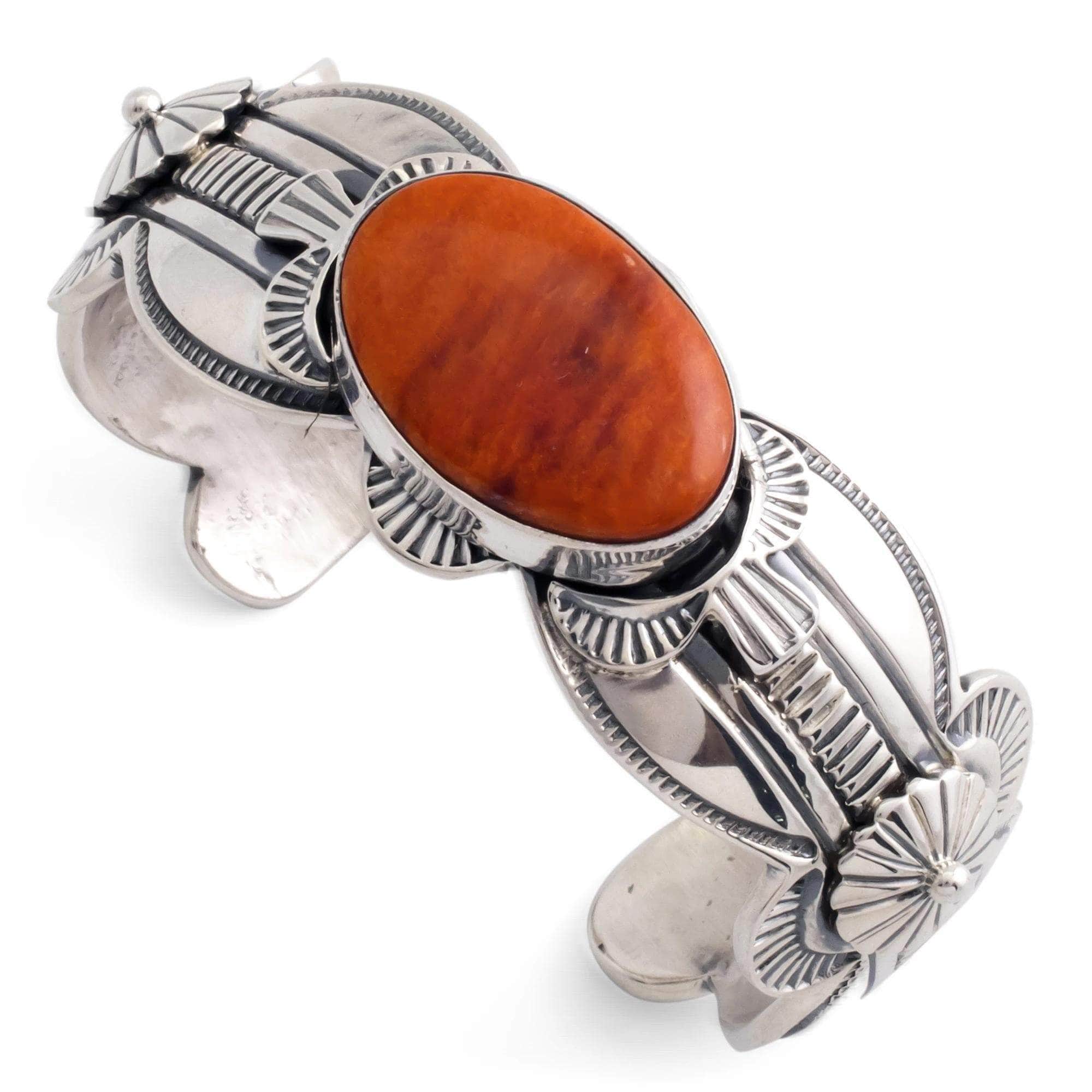 Kalifano Native American Jewelry Danny Clark Orange Spiny Oyster Shell USA Native American Made 925 Sterling Silver Cuff NAB3000.003