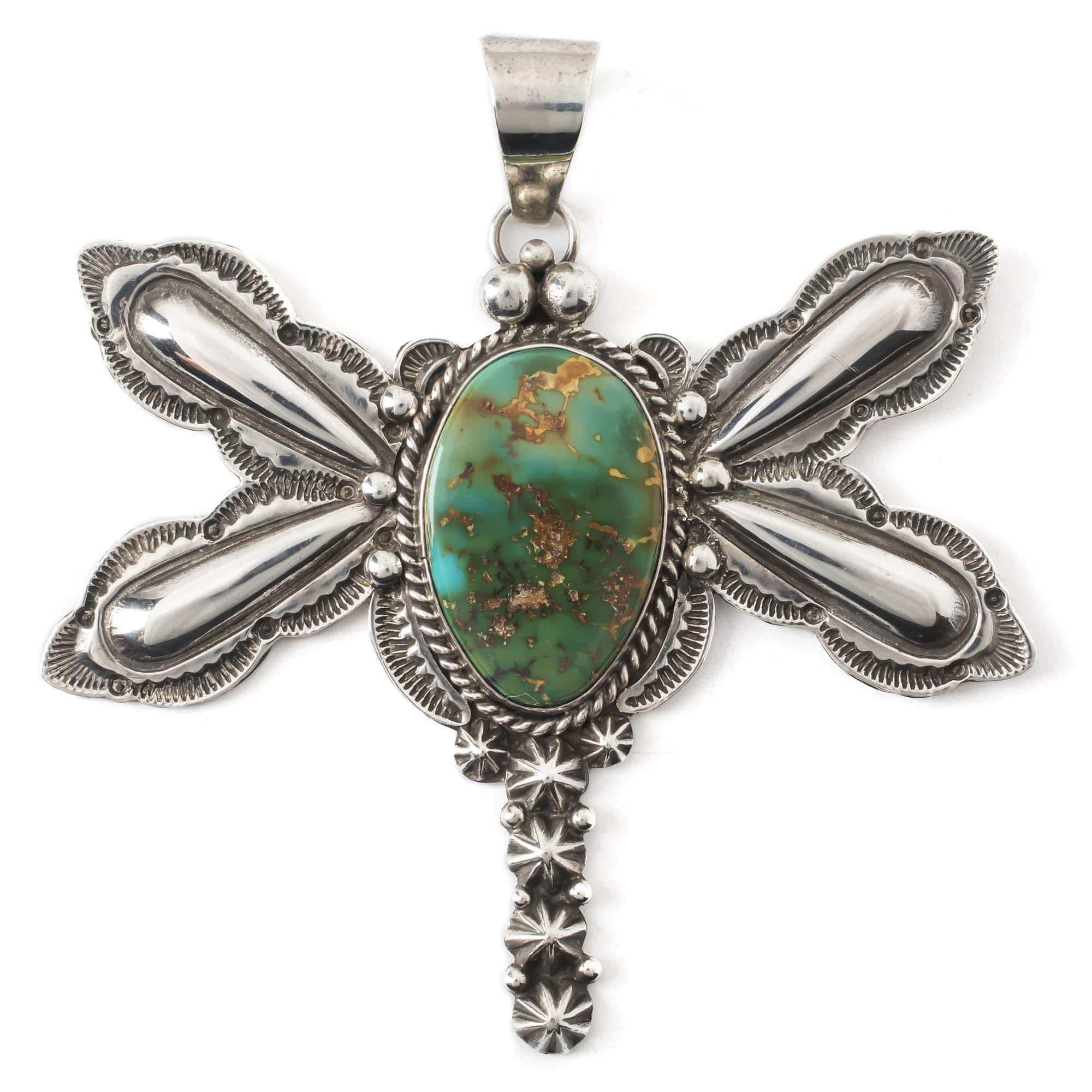 Kalifano Native American Jewelry Darryl Cadman Royston Turquoise USA Native American Made 925 Sterling Silver Dragonfly Pendant NAN1500.002
