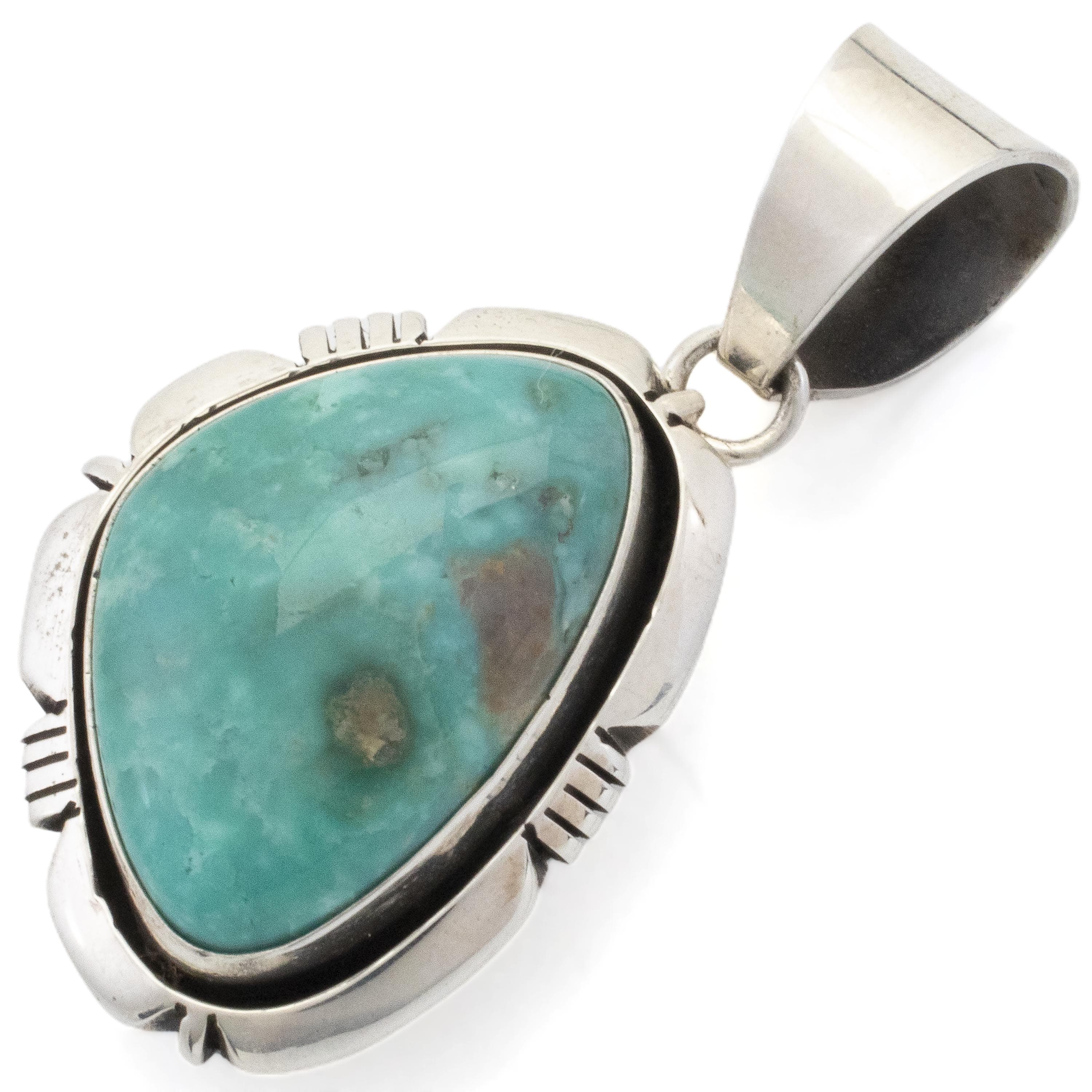 Kalifano Native American Jewelry Eddie Secatero Navajo Campitos Turquoise USA Native American Made 925 Sterling Silver Pendant NAN1000.005