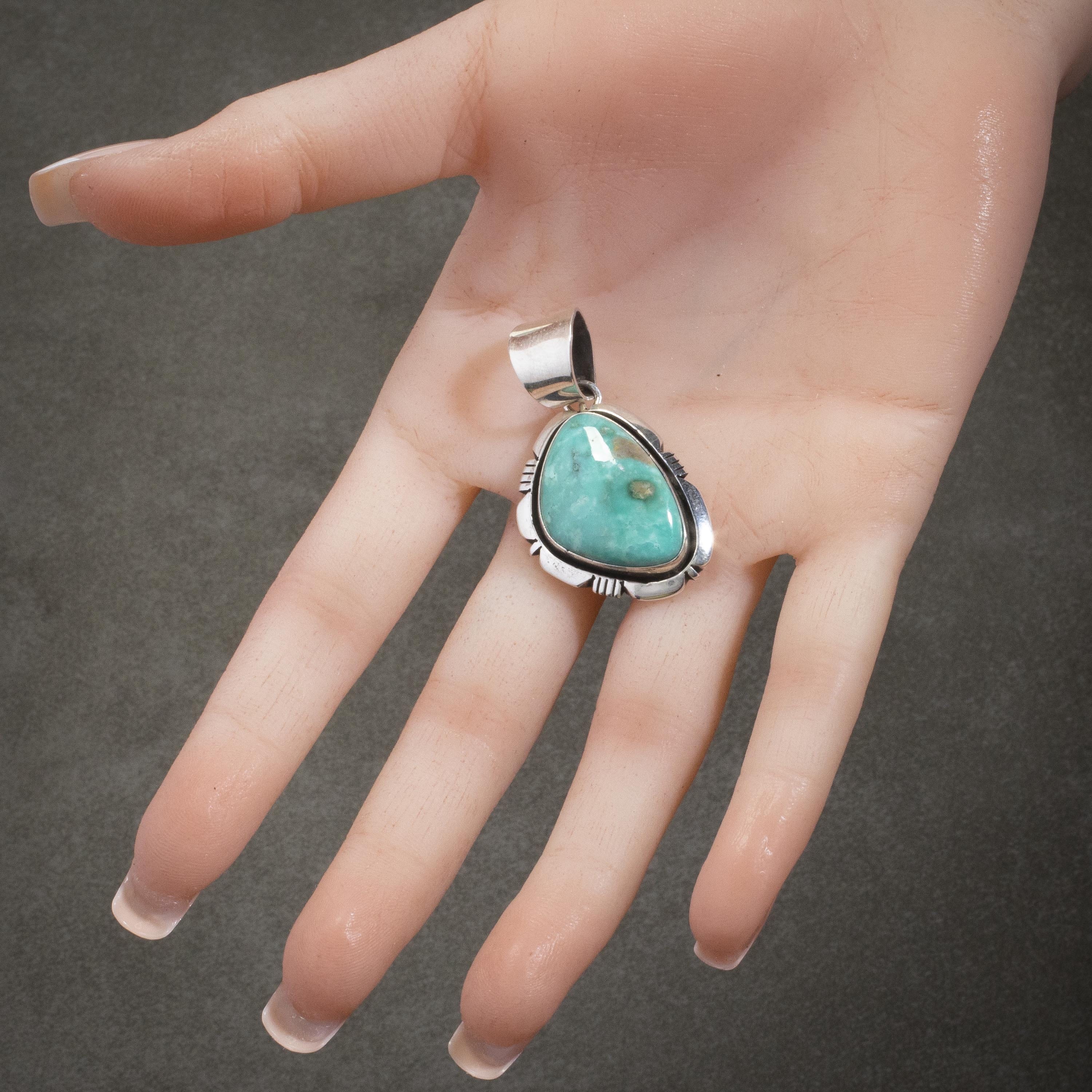 Kalifano Native American Jewelry Eddie Secatero Navajo Campitos Turquoise USA Native American Made 925 Sterling Silver Pendant NAN1000.005