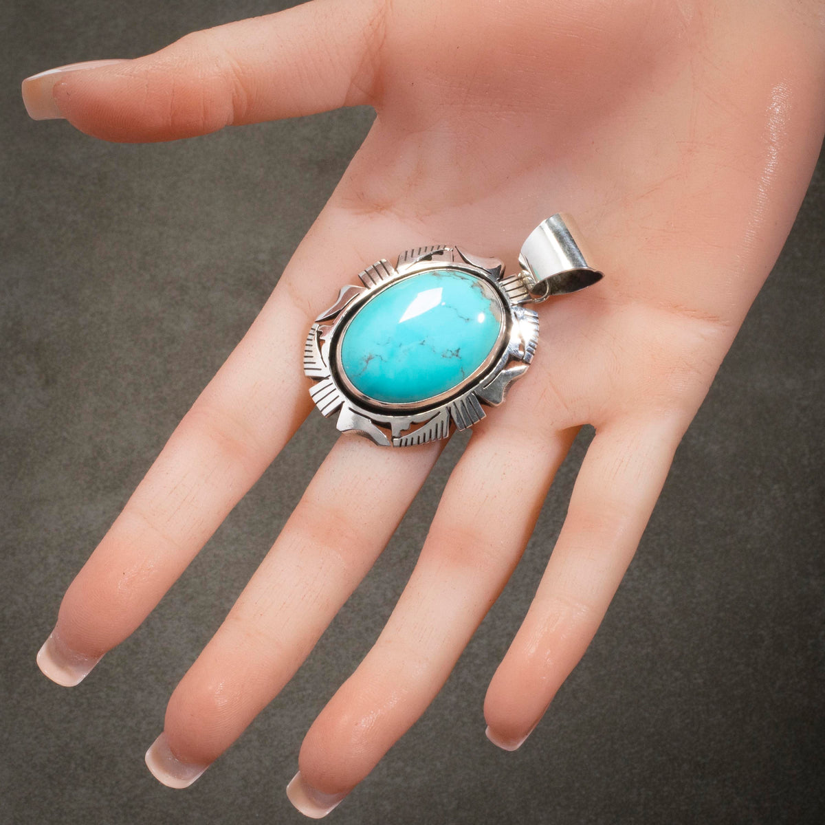 Kalifano Native American Jewelry Eddie Secatero Navajo Campitos Turquoise USA Native American Made 925 Sterling Silver Pendant NAN800.011