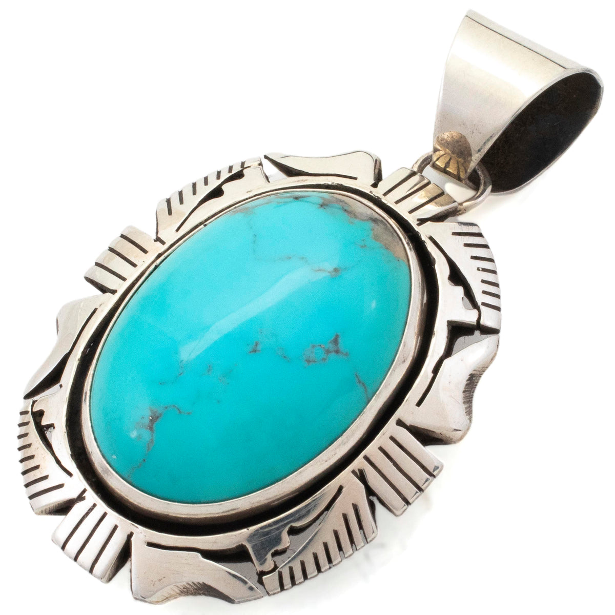 Kalifano Native American Jewelry Eddie Secatero Navajo Campitos Turquoise USA Native American Made 925 Sterling Silver Pendant NAN800.011