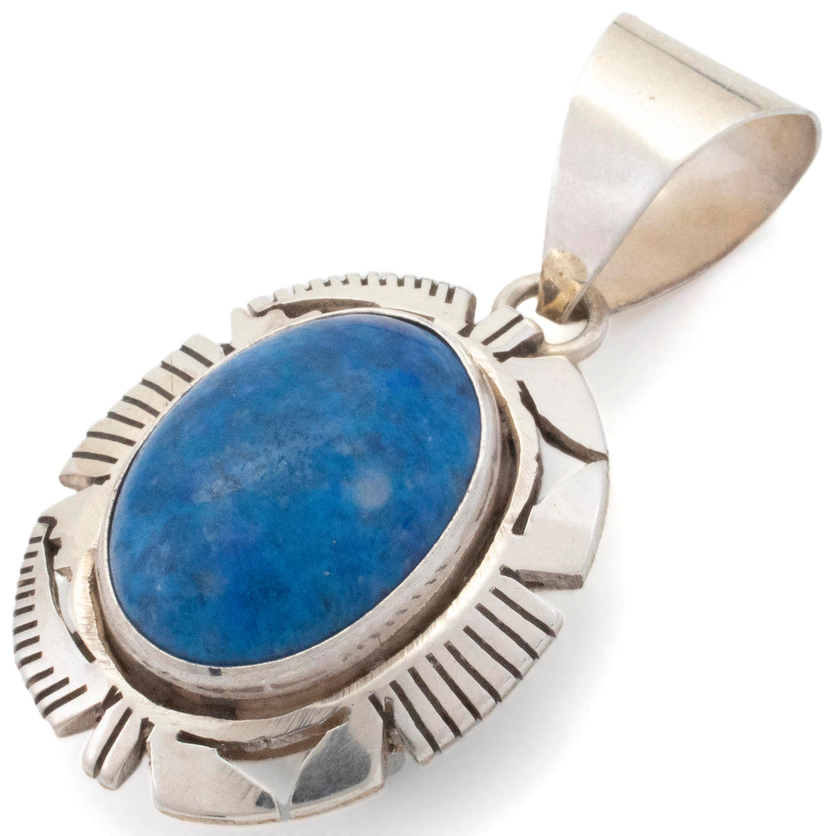 Kalifano Native American Jewelry Eddie Secatero Navajo Denim Lapis USA Native American Made 925 Sterling Silver Pendant NAN400.012