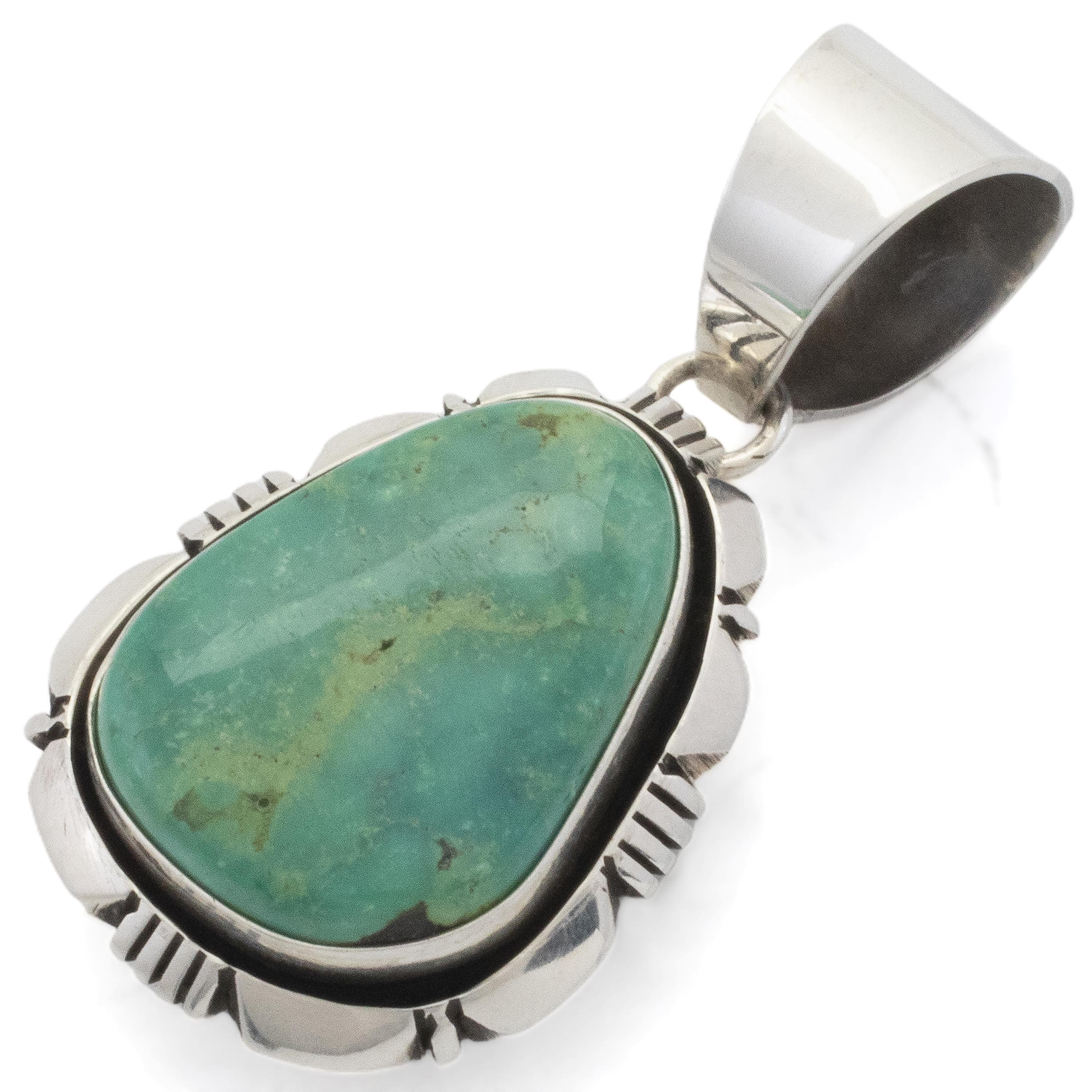 Kalifano Native American Jewelry Eddie Secatero Navajo Tyrone Turquoise USA Native American Made 925 Sterling Silver Pendant NAN900.016