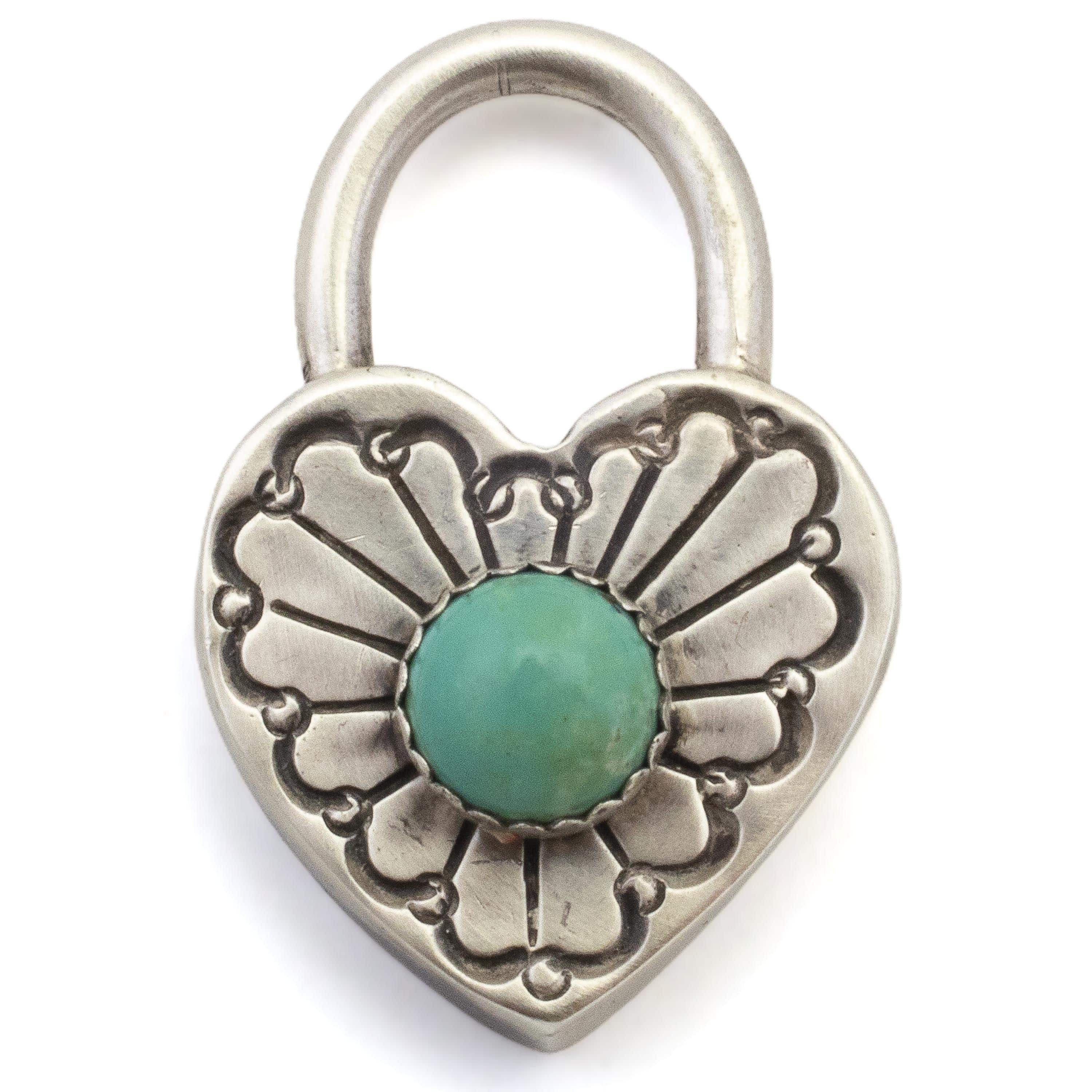 Kalifano Native American Jewelry Emer Thompson Navajo Campitos Turquoise Heart Lock USA Native American Made 925 Sterling Silver Pendant NAN500.007