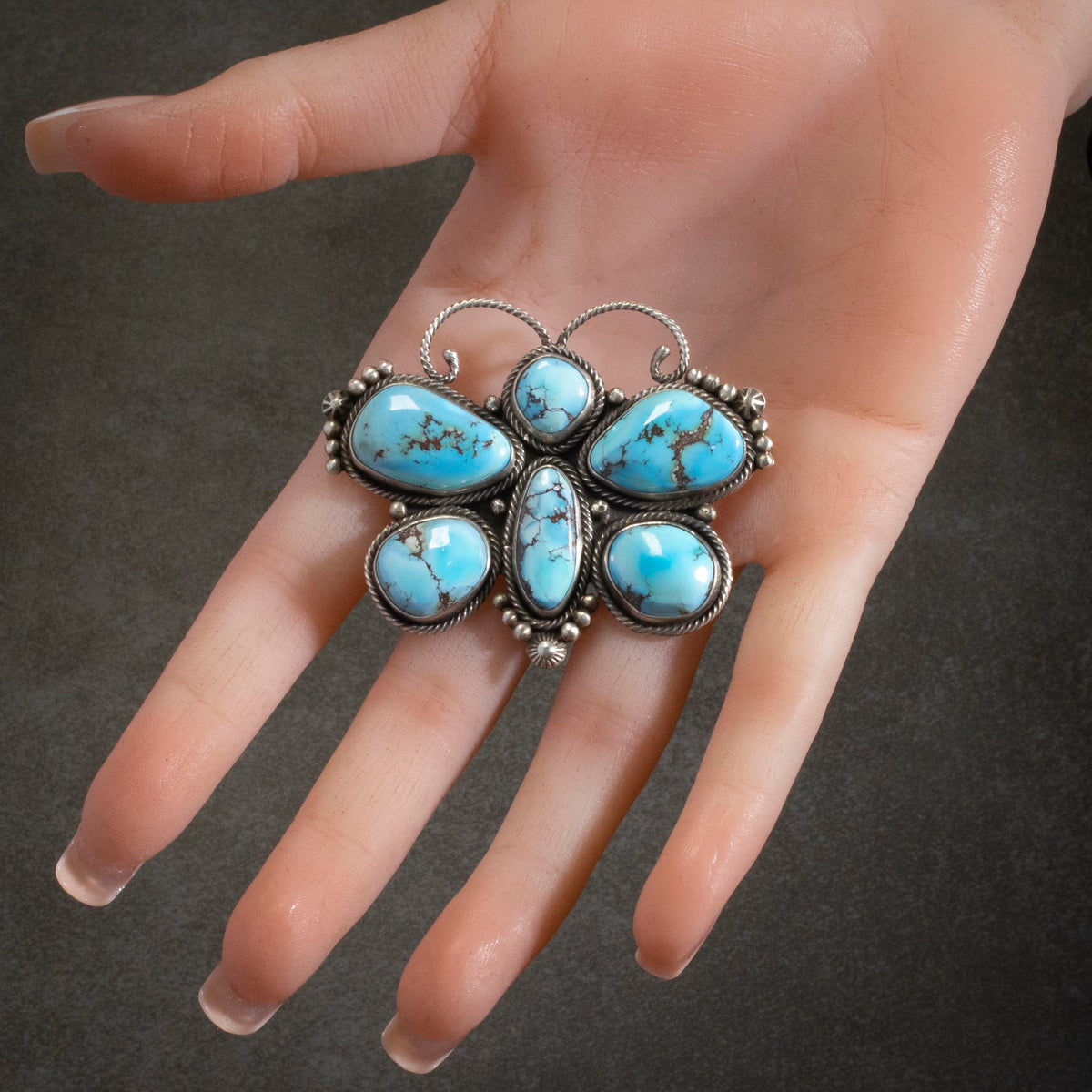 Kalifano Native American Jewelry Etta Endito Navajo Golden Hills Turquoise USA Native American Made 925 Sterling Silver Butterfly Pin NAP3000.001