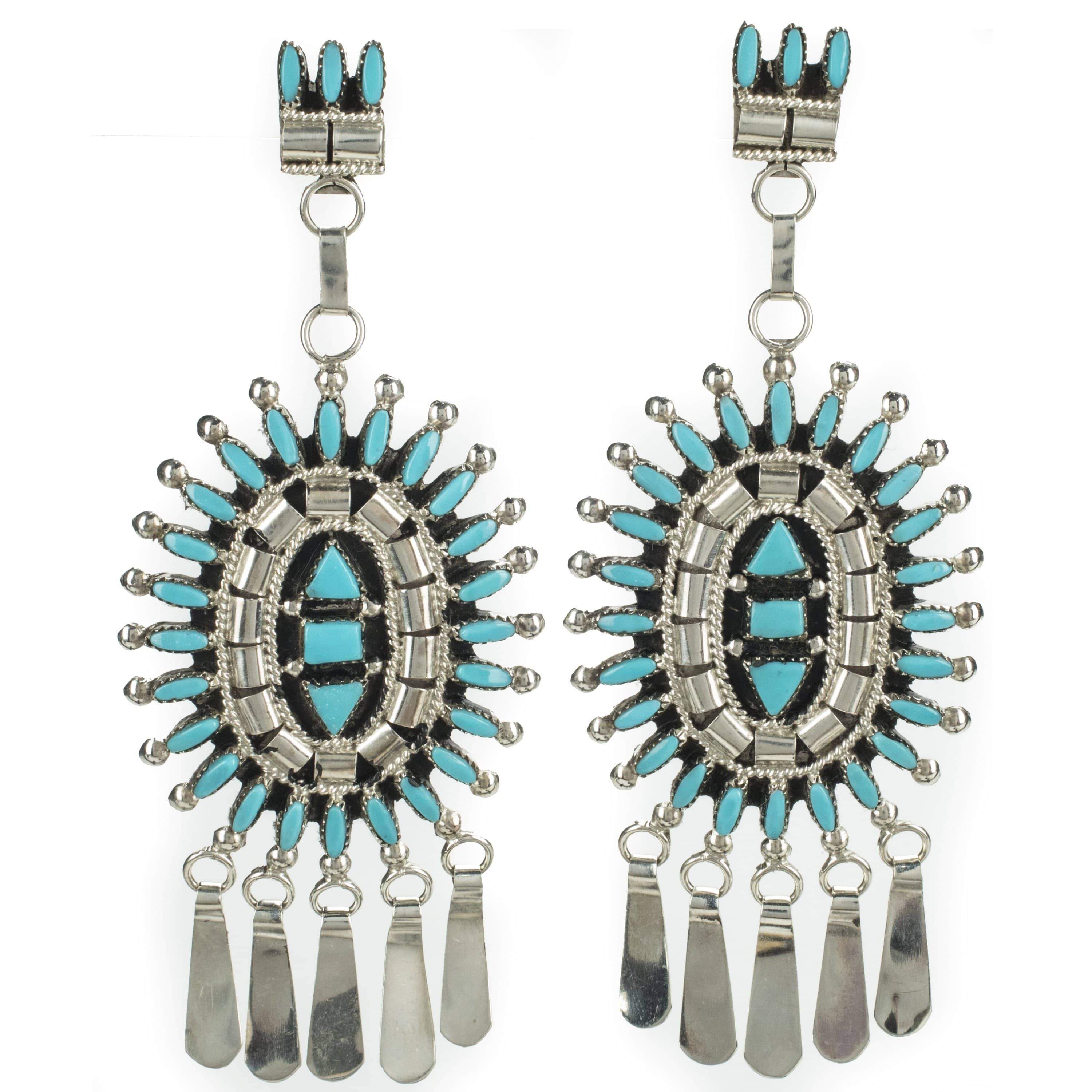 Kalifano Native American Jewelry Euome Hustito Kingman Turquoise Zuni Needle Point USA Native American Made 925 Sterling Silver Earrings with Stud Backing NAE1700.001