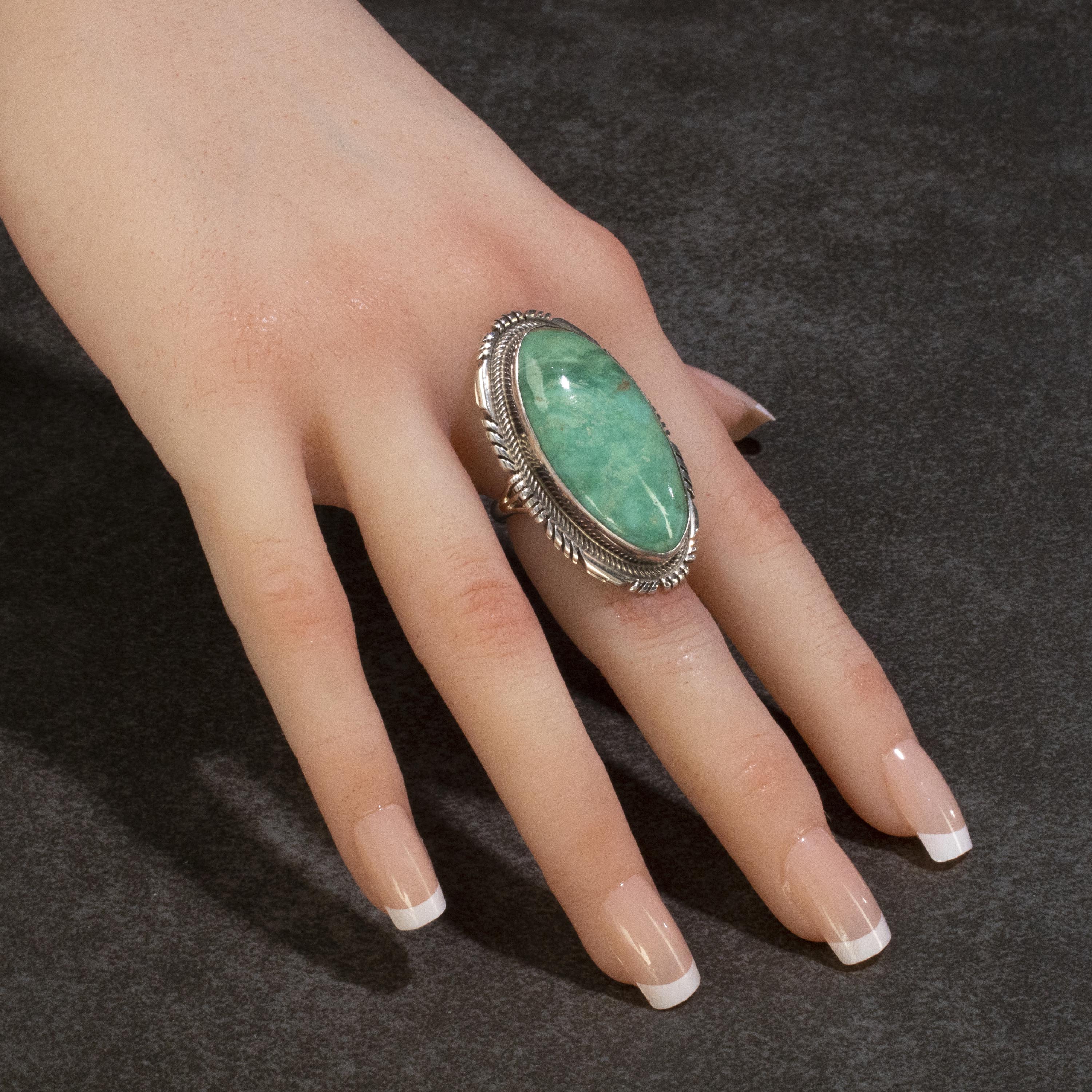 Kalifano Native American Jewelry Evelyn Spencer Navajo Tyrone Turquoise USA Native American Made 925 Sterling Silver Ring