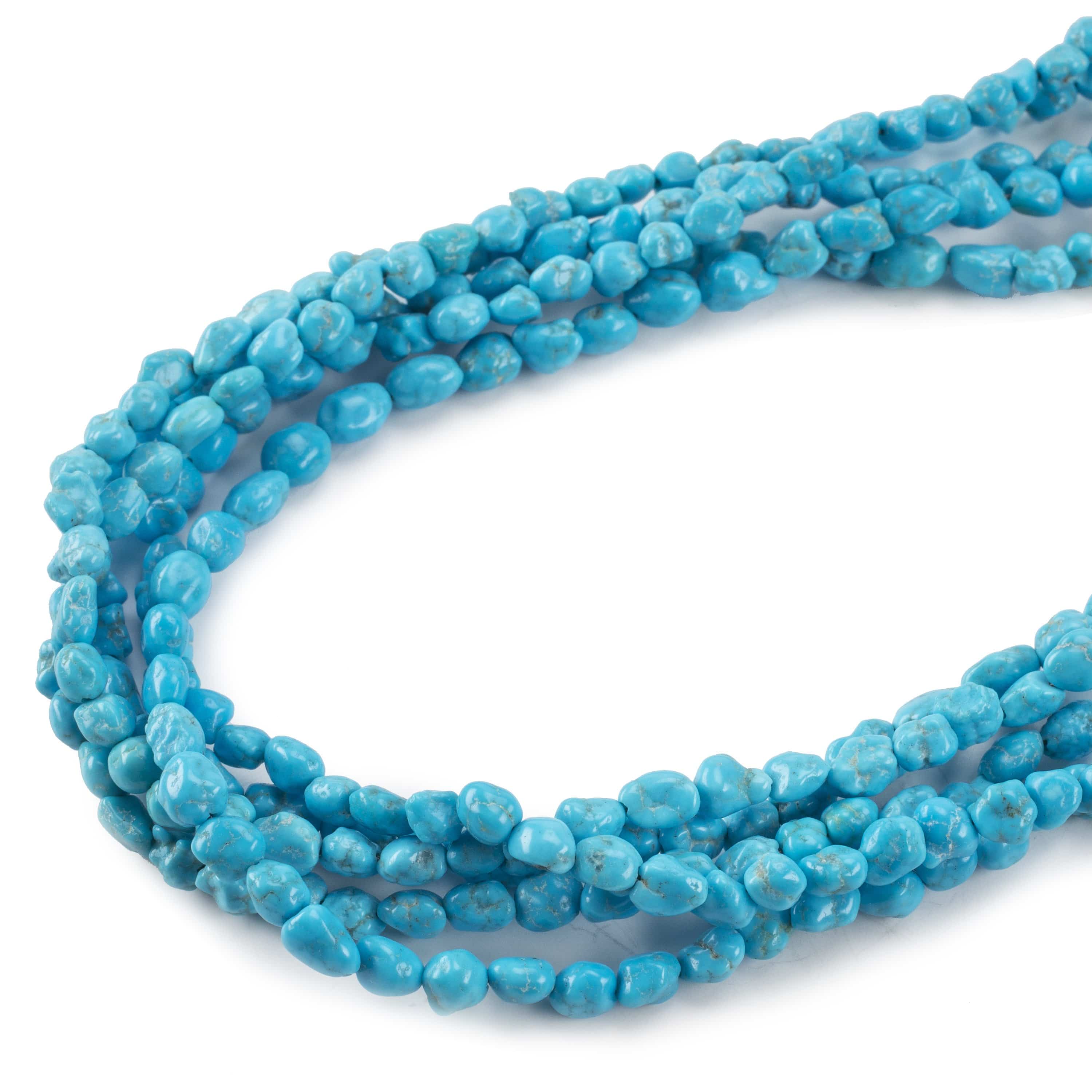 Kalifano Native American Jewelry Five Strand Genuine Turquoise Nugget USA Native American Made 925 Sterling Silver Necklace NAN1200.011