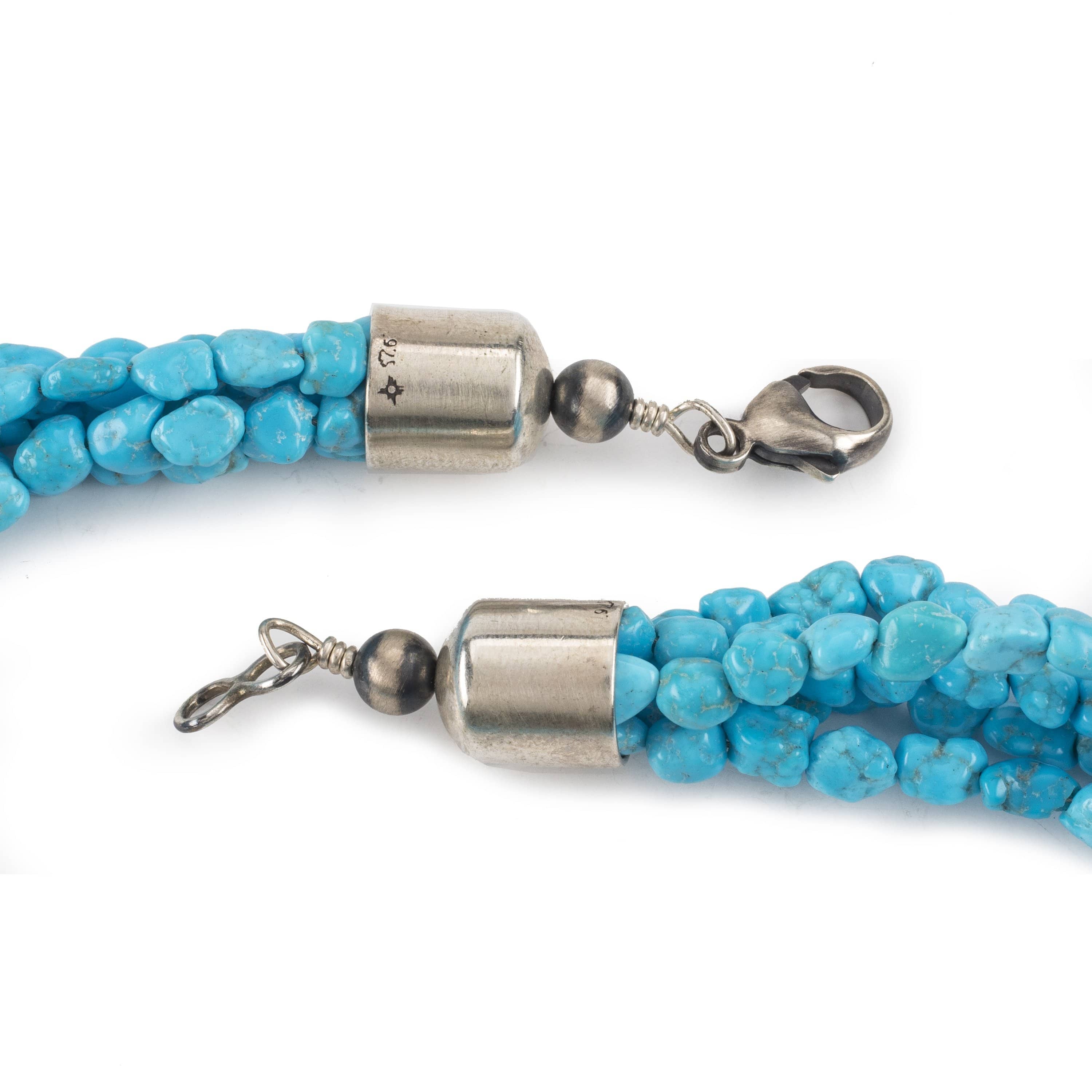 Kalifano Native American Jewelry Five Strand Genuine Turquoise Nugget USA Native American Made 925 Sterling Silver Necklace NAN1200.011
