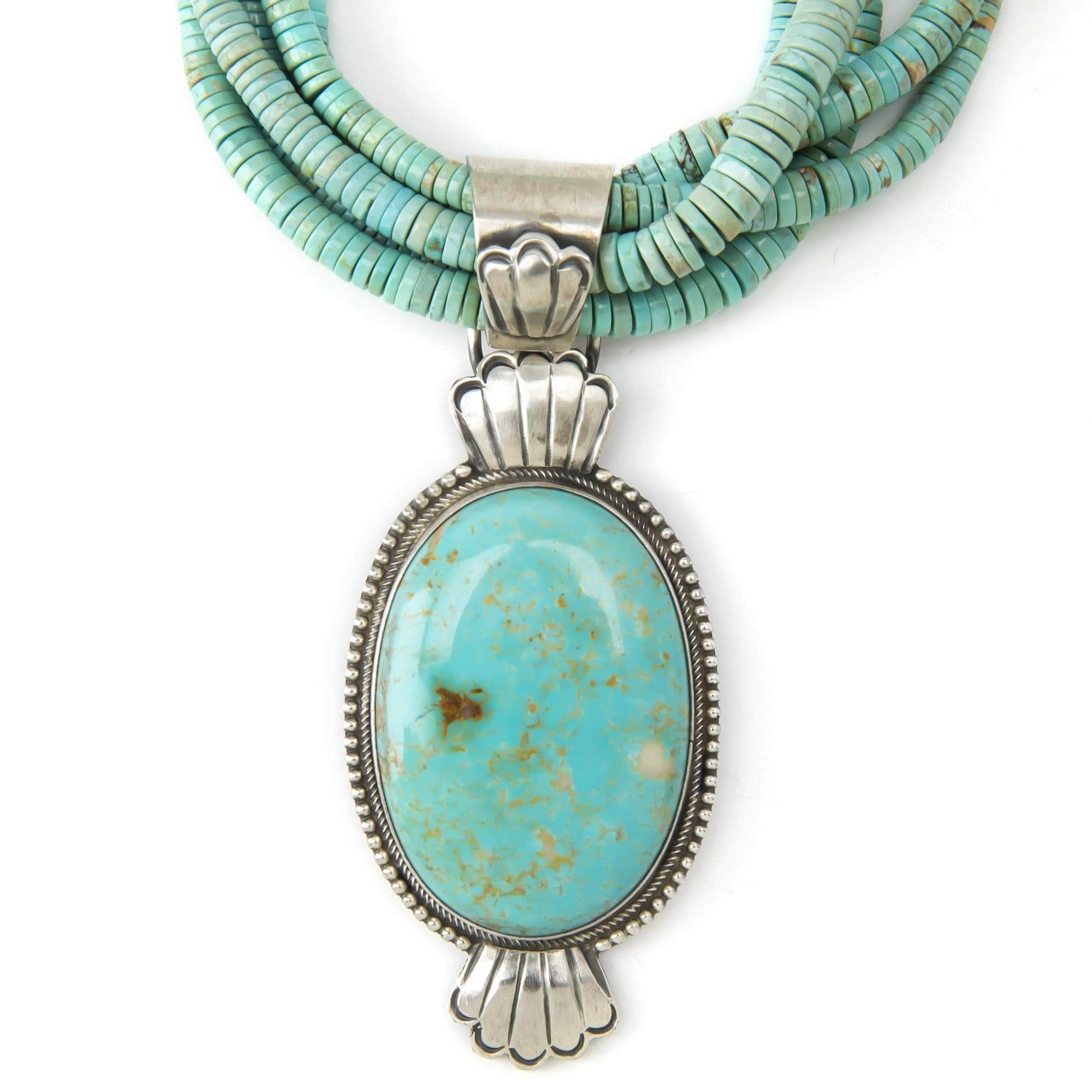 Kalifano Native American Jewelry Five Strand Tyrone Turquoise Native American Made 925 Sterling Silver Necklace NAN4800.001