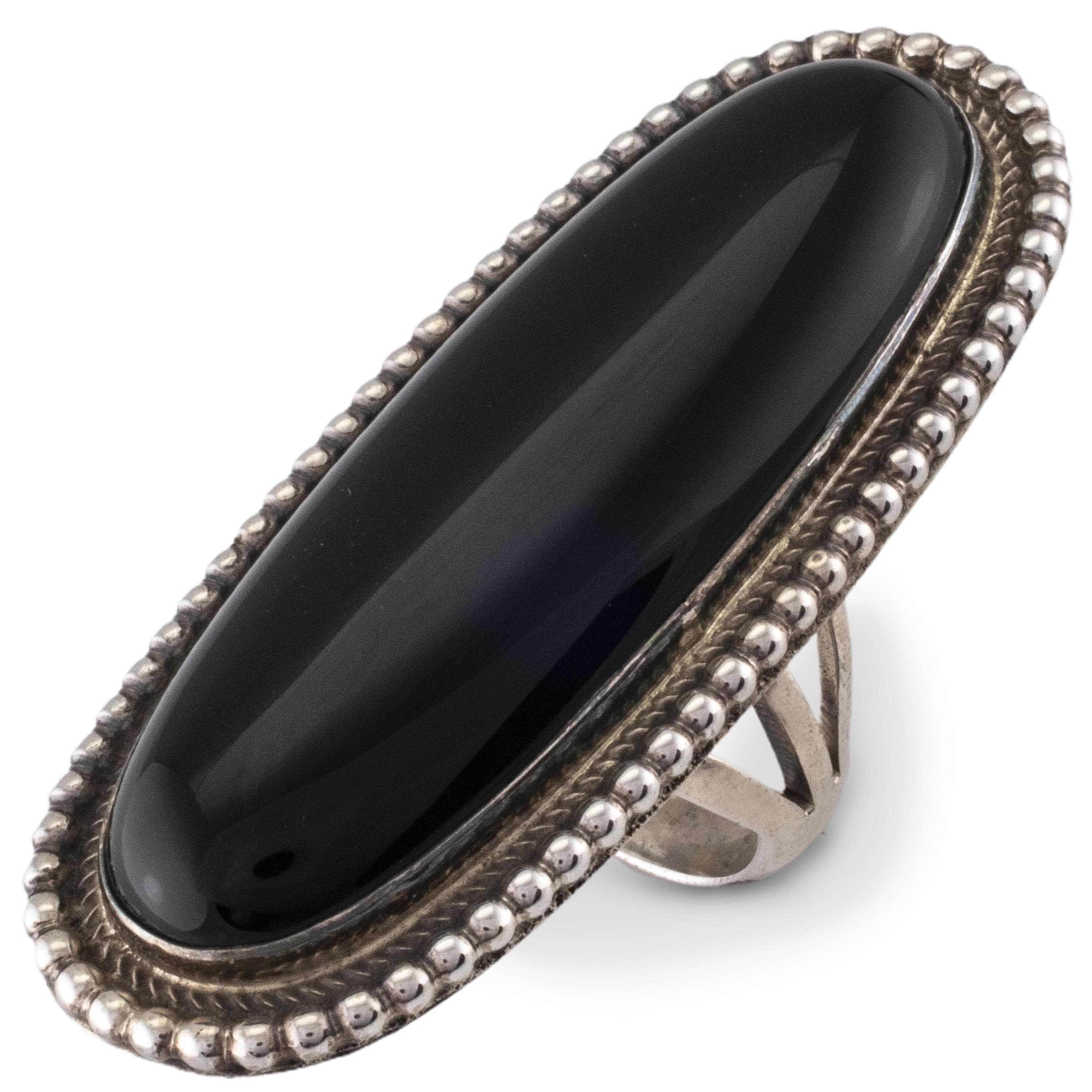 Kalifano Native American Jewelry Harold Joe Navajo Black Onyx USA Native American Made 925 Sterling Silver Ring