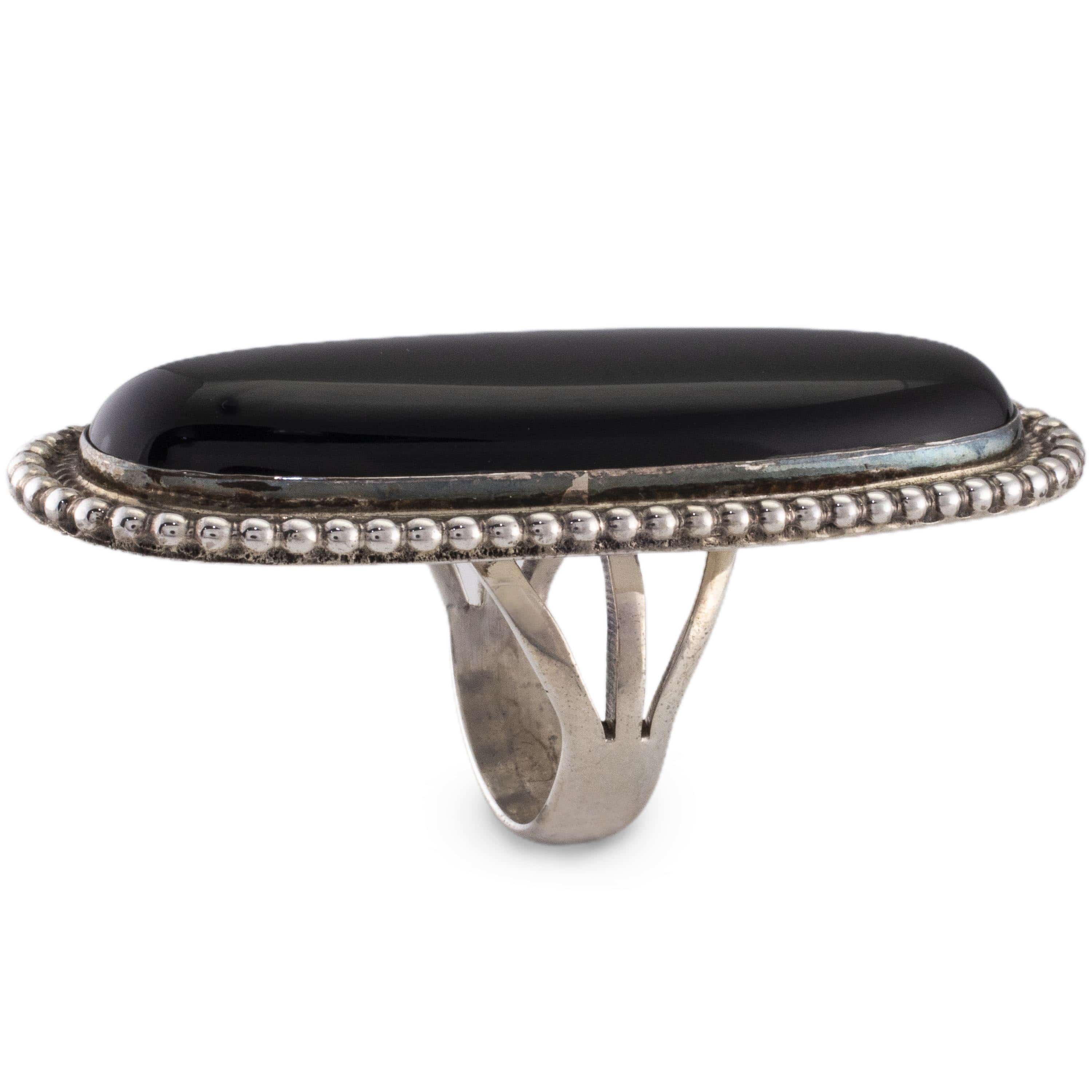 Kalifano Native American Jewelry Harold Joe Navajo Black Onyx USA Native American Made 925 Sterling Silver Ring