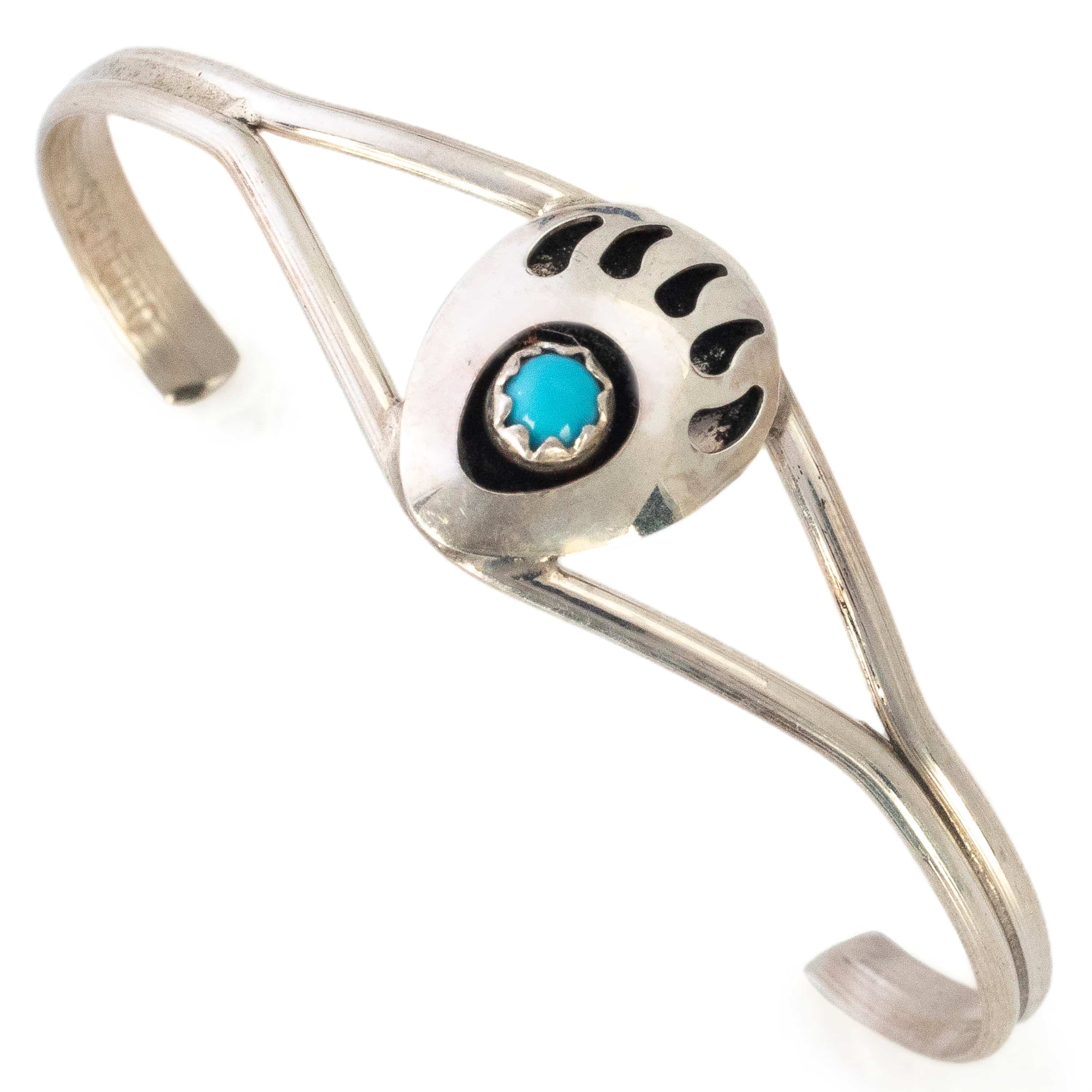 Kalifano Native American Jewelry Janice Spencer Navajo Kingman Turquoise Bear Paw USA Native American Made 925 Sterling Silver Baby Cuff NAB80.001