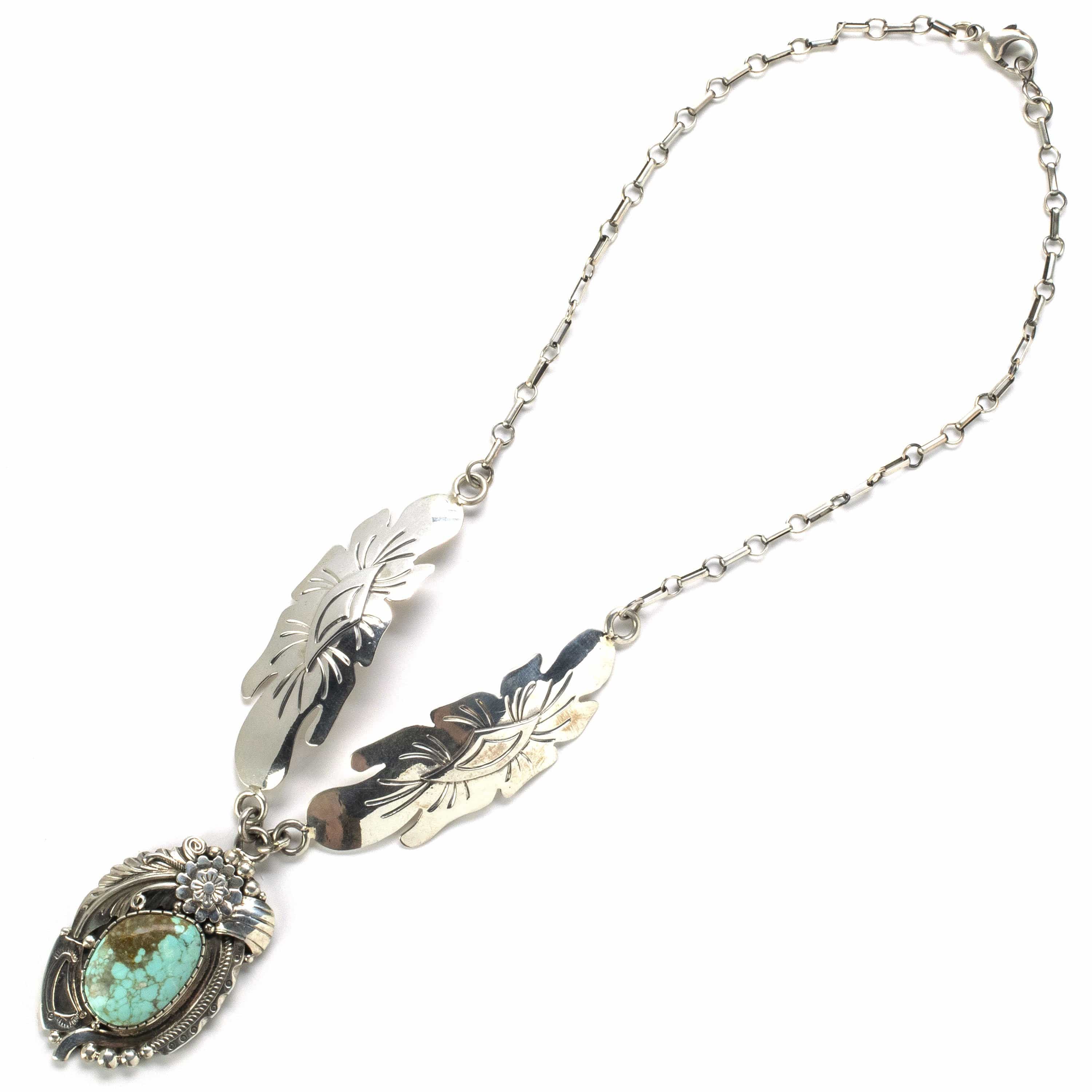 Kalifano Native American Jewelry Jimmy Lee #8 Turquoise from Nevada USA Native American Made 925 Sterling Silver Necklace NAN1950.001