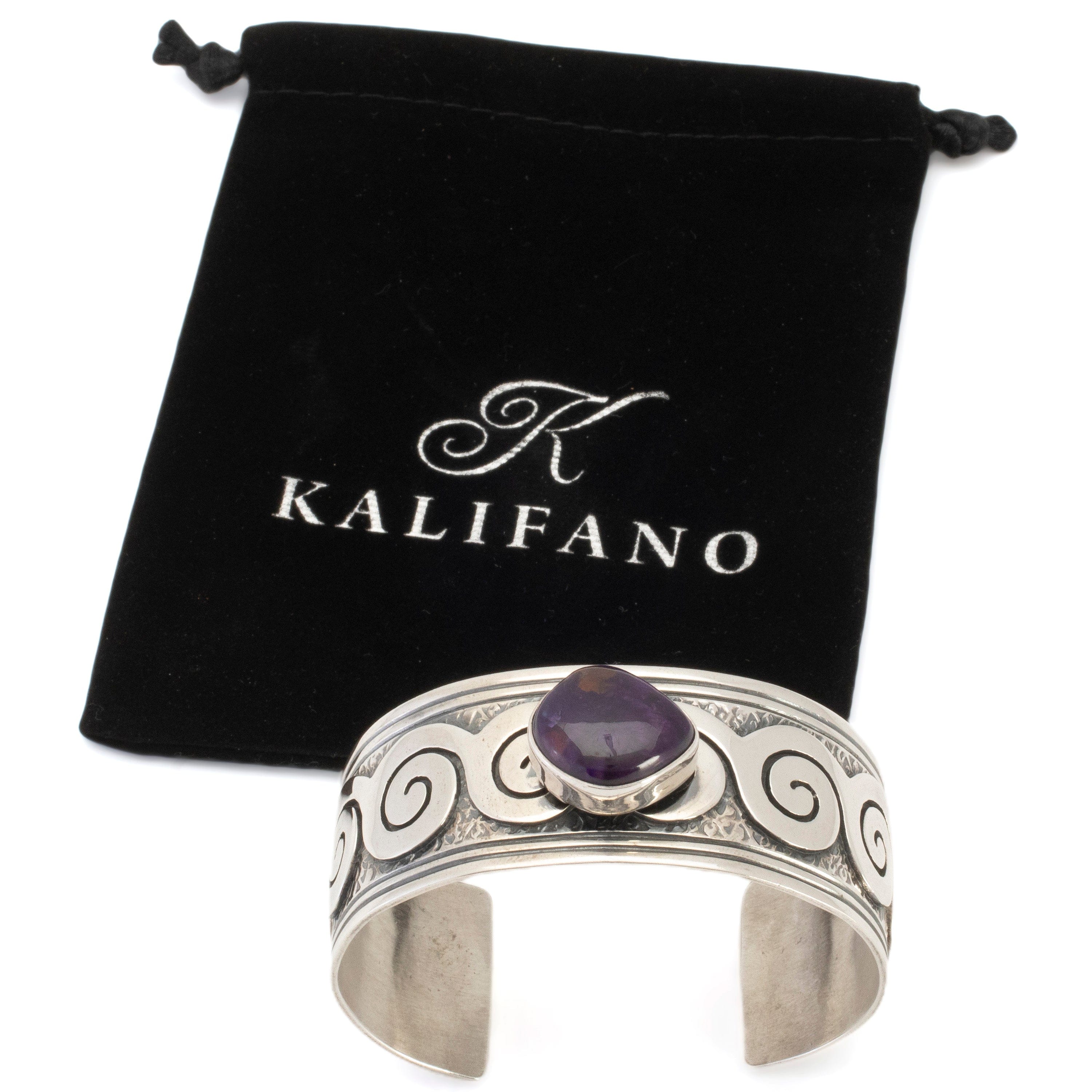 Kalifano Native American Jewelry Jonathan Mike Navajo Sugilite USA Native American Made 925 Sterling Silver Cuff NAB3600.008