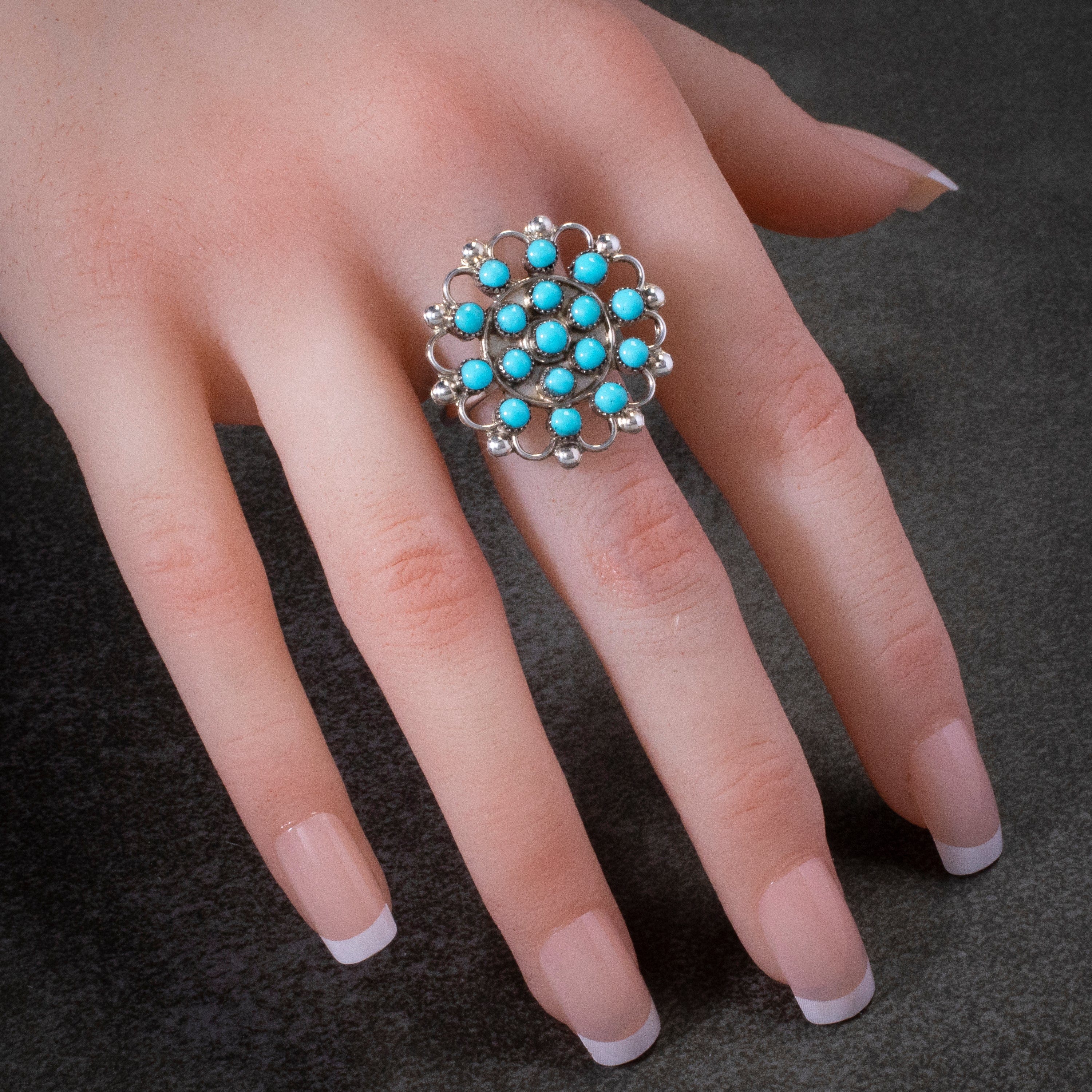 Kalifano Native American Jewelry Kallestewa Kingman Turquoise Zuni Petit Point USA Native American Made 925 Sterling Silver Ring