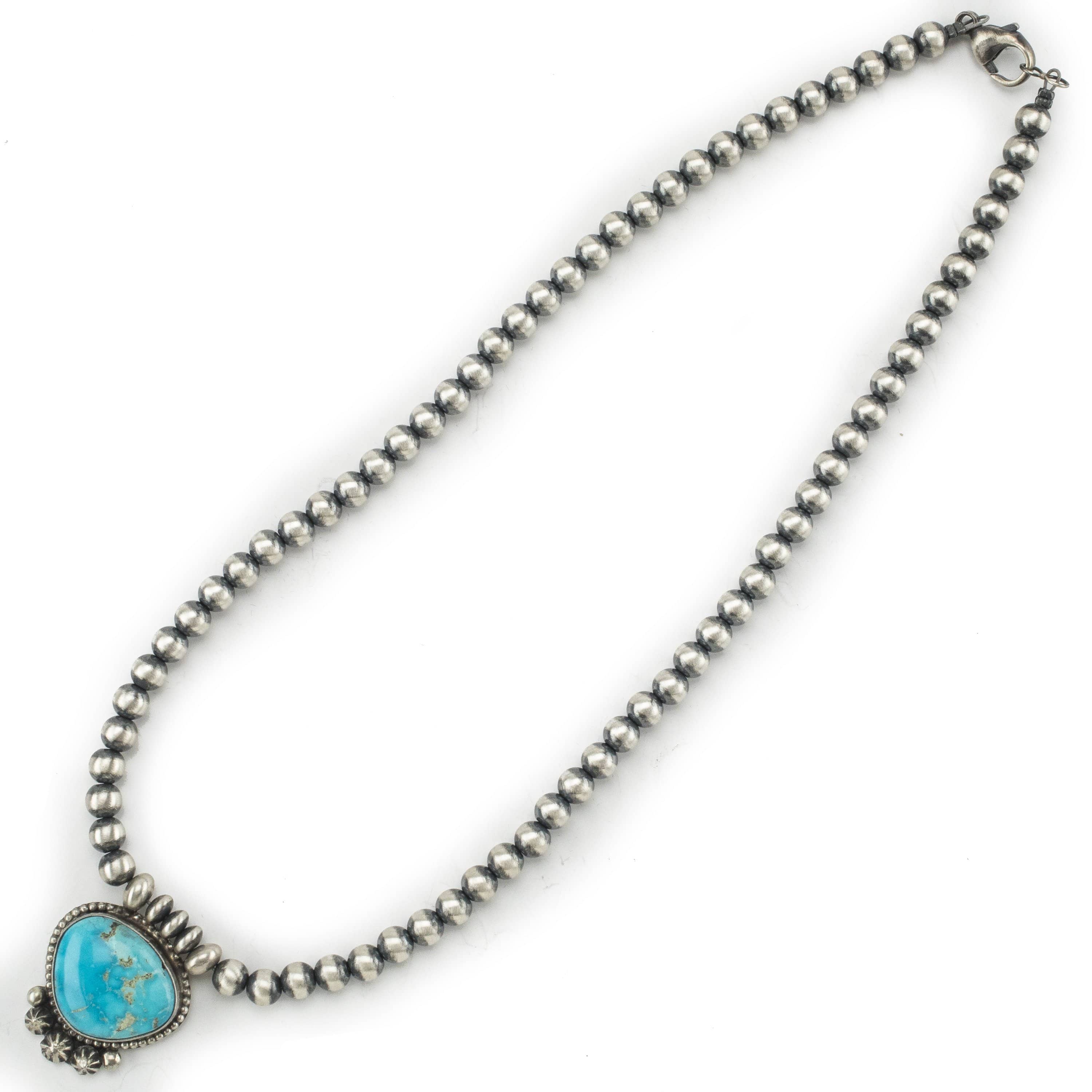 Kalifano Native American Jewelry Kee-J Sonoran Rose Turquoise Pendant and Attached Navajo Pearl USA Native American Made 925 Sterling Silver Necklace NAN1300.003