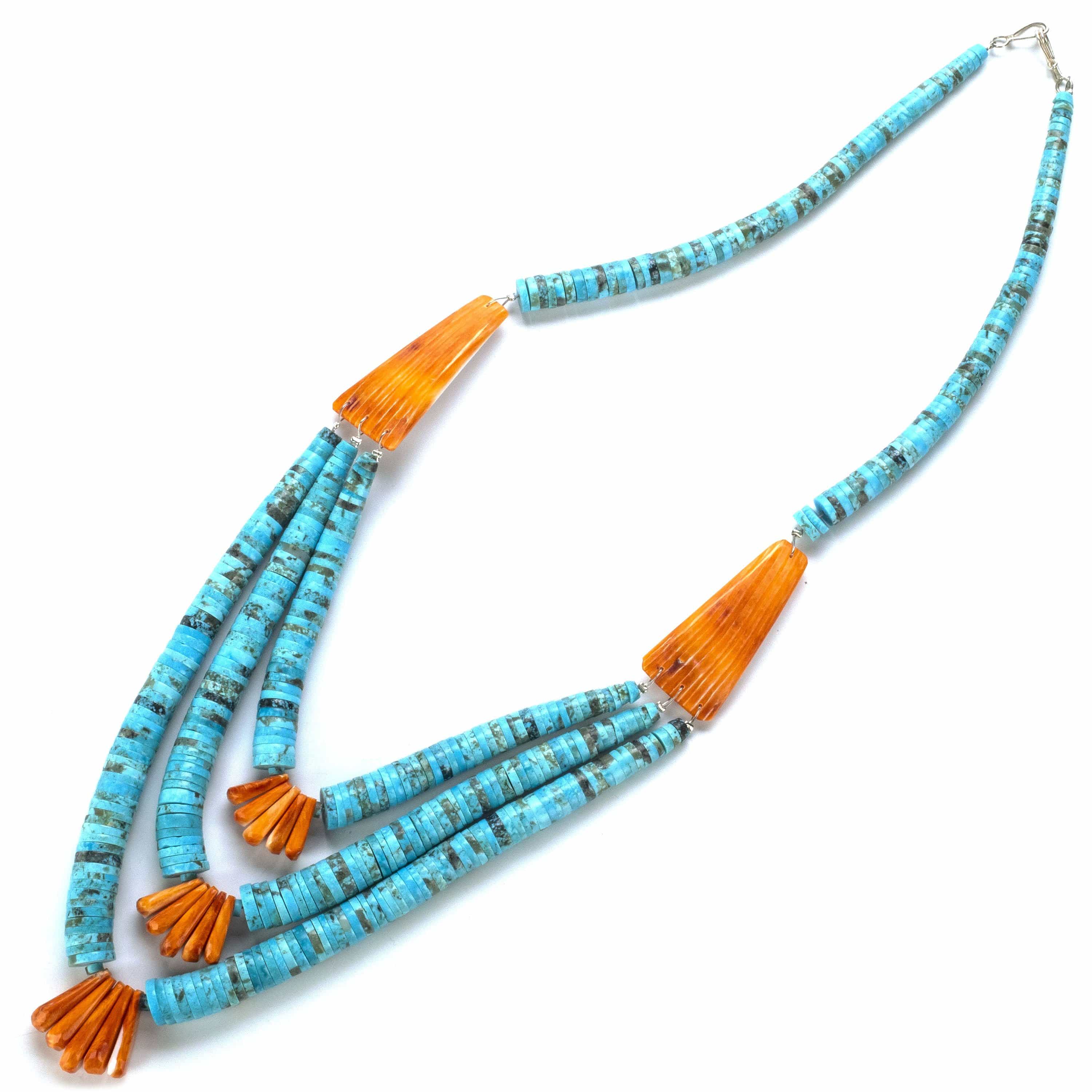 Kalifano Native American Jewelry Kingman Turquoise and Spiny Oyster Shell USA Native American Made 925 Sterling Silver Necklace NAN4500.002