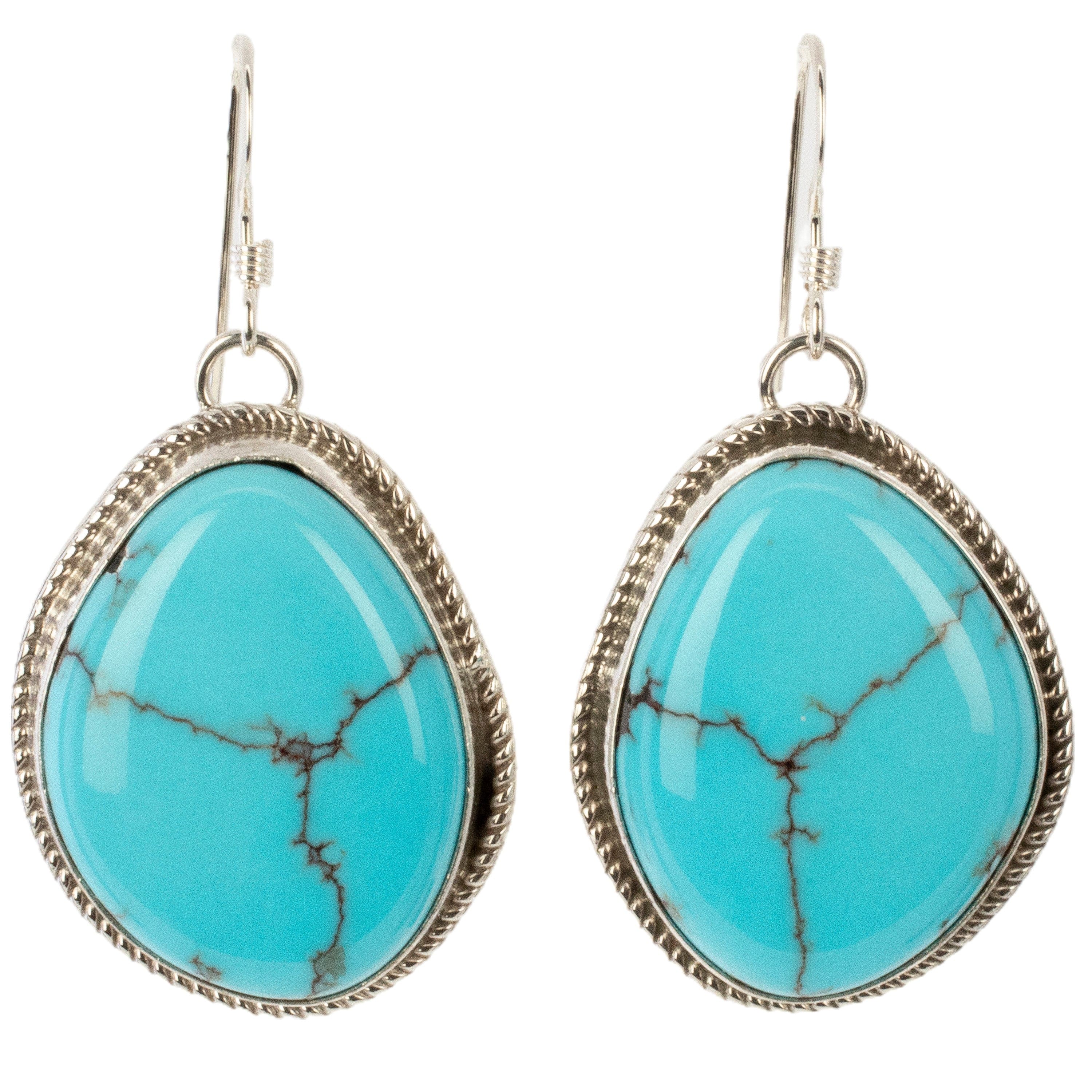 Kalifano Native American Jewelry Kingman Turquoise USA Native American Made 925 Sterling Silver Dangly Earrings with French Hook NAE600.015