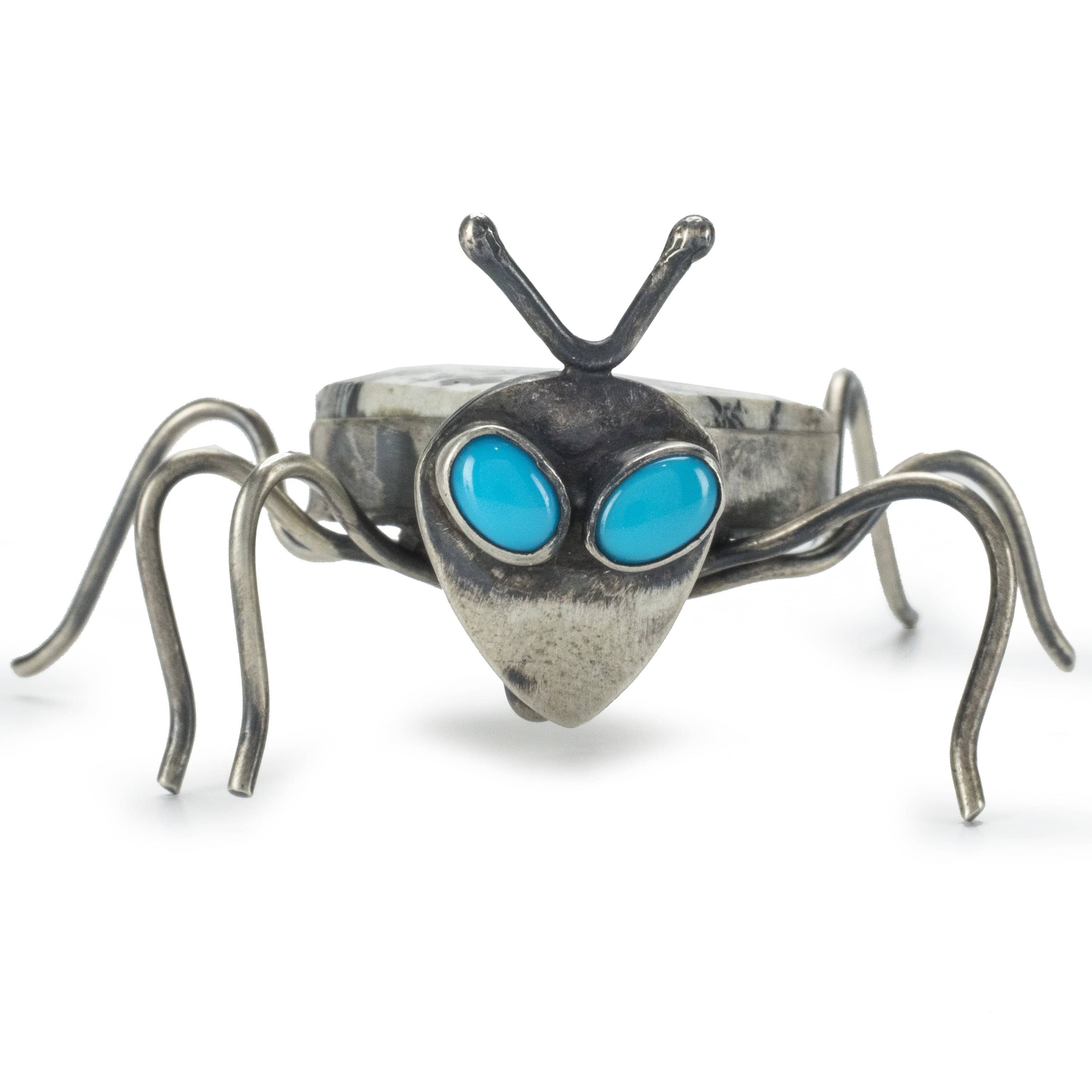 Kalifano Native American Jewelry L. Juan White Buffalo Turquoise with Sleeping Beauty Turquoise USA Native American Made 925 Sterling Silver Spider Pin NAP850.001