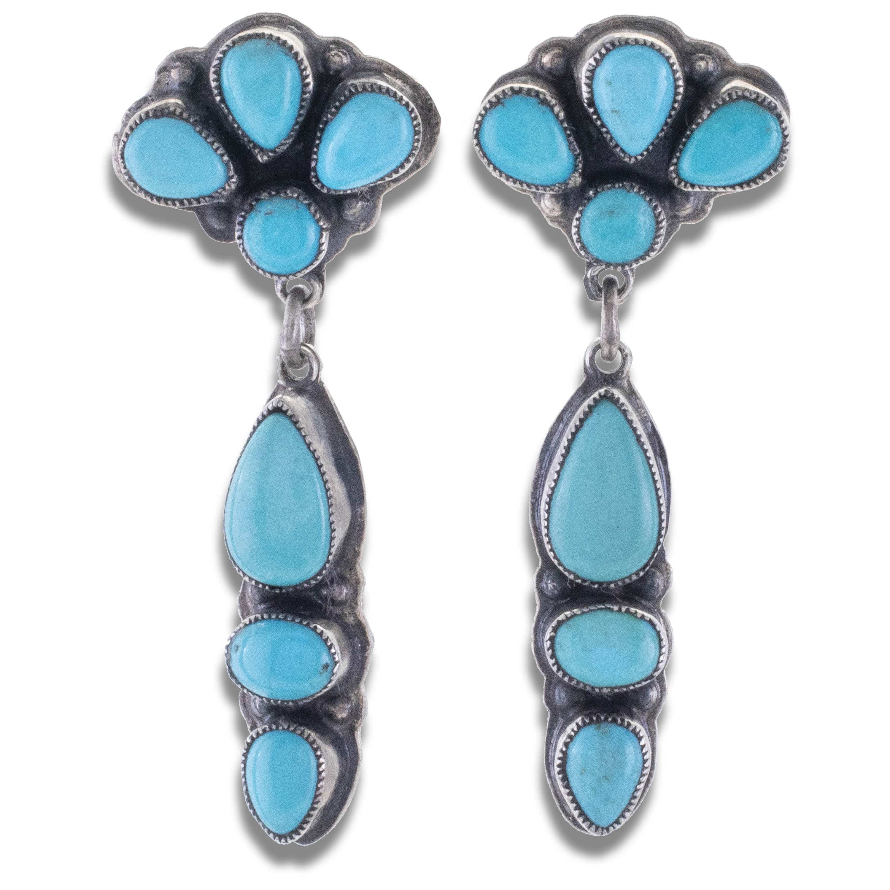 Kalifano Native American Jewelry Leo Feeney Navajo Sleeping Beauty Turquoise USA Native American Made 925 Sterling Silver Dangly Earrings NAE1800.002