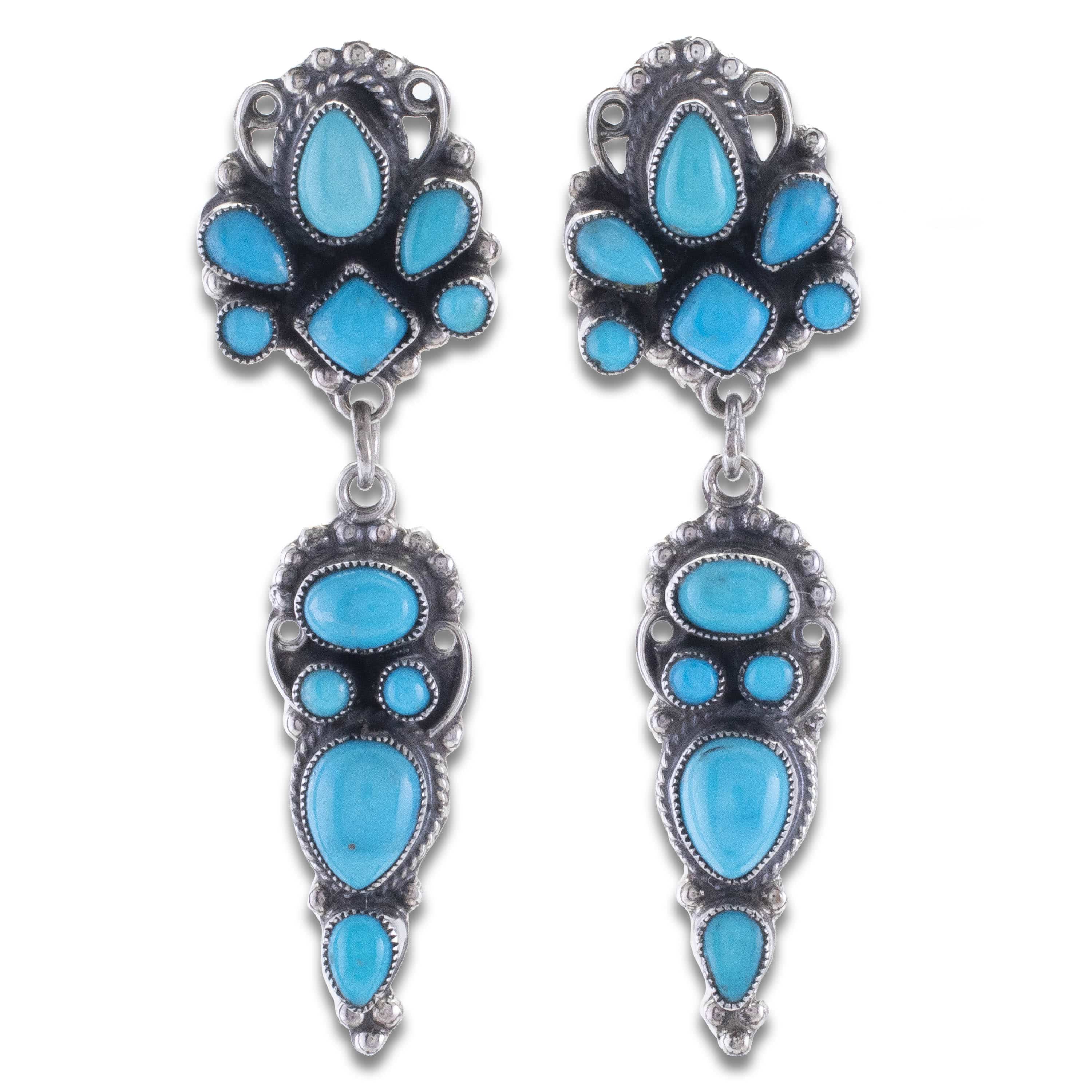 Kalifano Native American Jewelry Leo Feeney Navajo Sleeping Beauty Turquoise USA Native American Made 925 Sterling Silver Dangly Earrings NAE2200.001