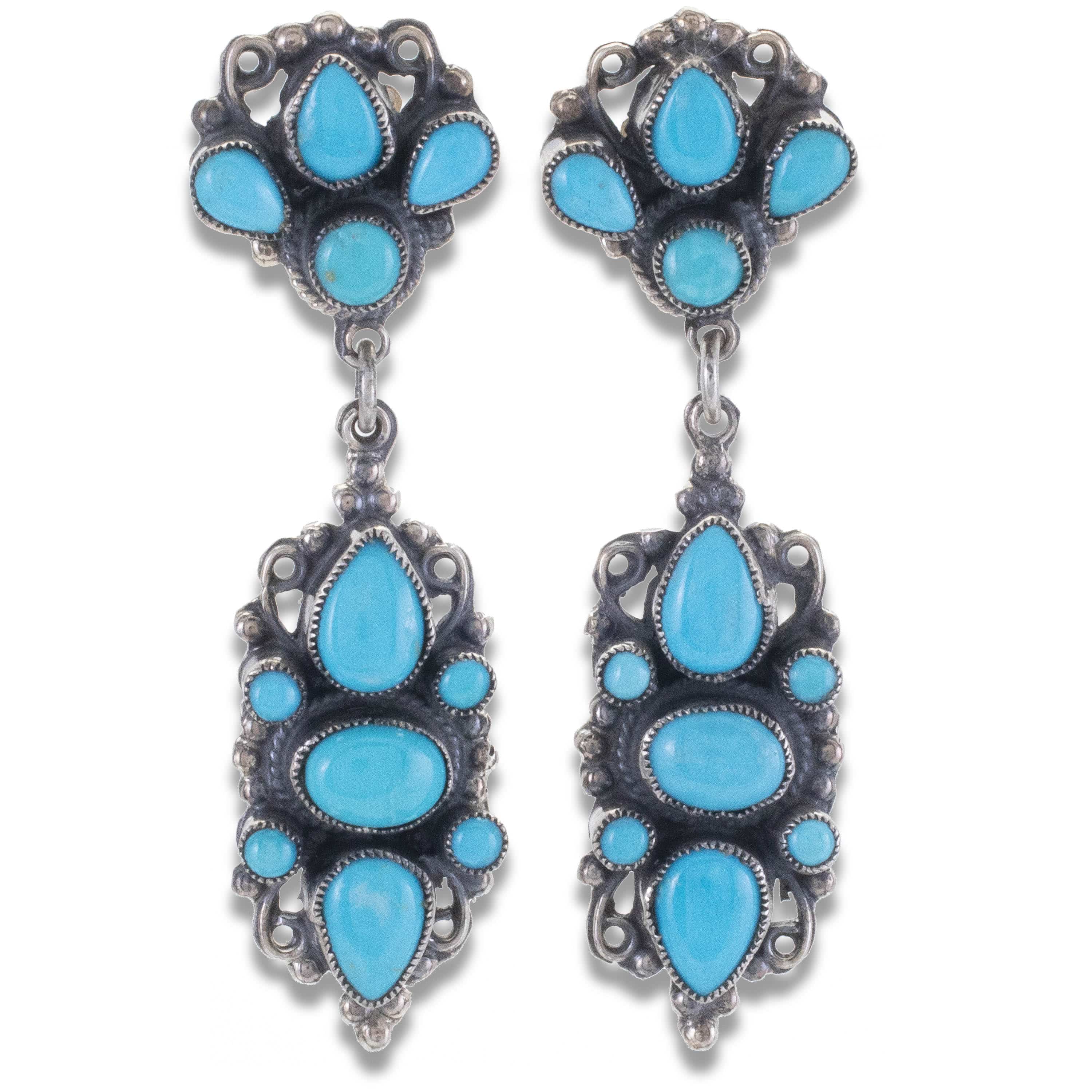 Kalifano Native American Jewelry Leo Feeney Navajo Sleeping Beauty Turquoise USA Native American Made 925 Sterling Silver Dangly Earrings NAE2400.001