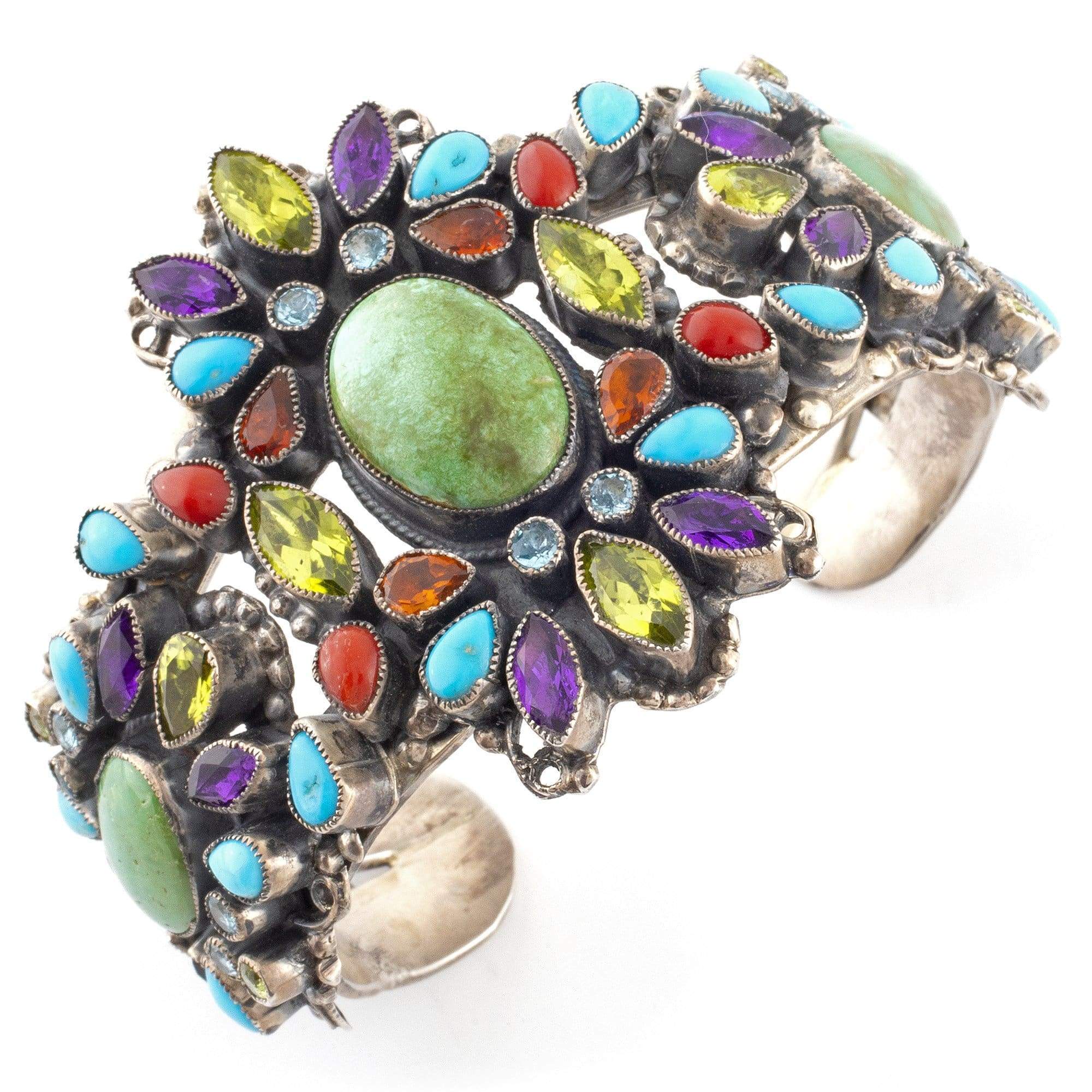 Kalifano Native American Jewelry Leo  Feeney Royston Turquoise with Amethyst and Peridot USA Native American Made 925 Sterling Silver Cuff NAB5400.001