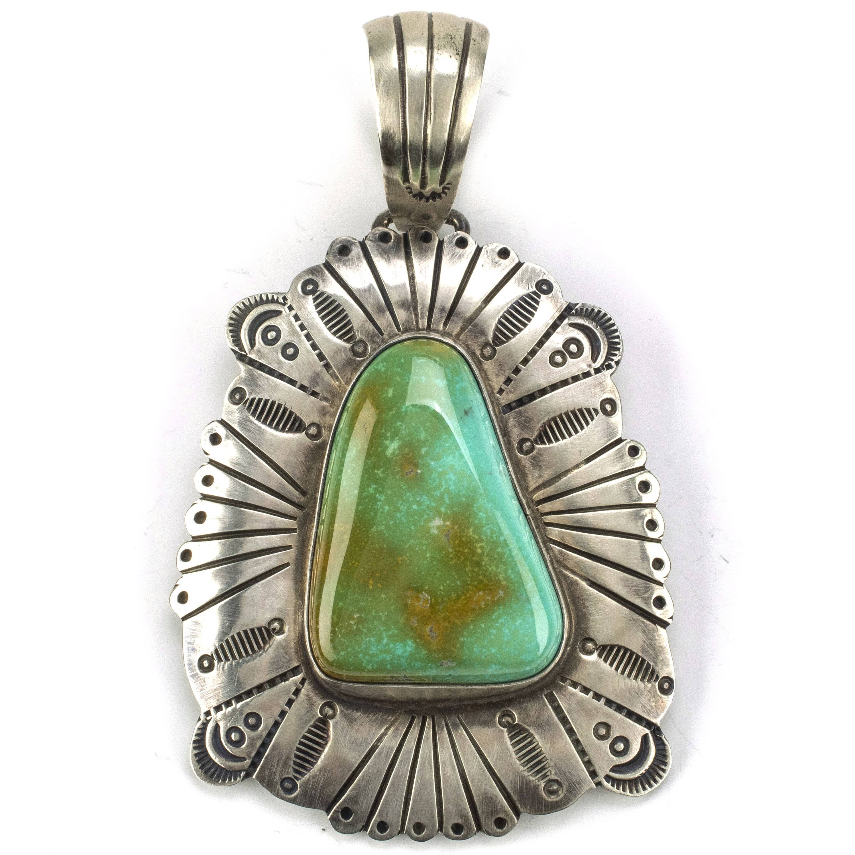 Kalifano Native American Jewelry Marvin McReeves Carico Lake Turquoise USA Native American Made 925 Sterling Silver Pendant NAN1800.011