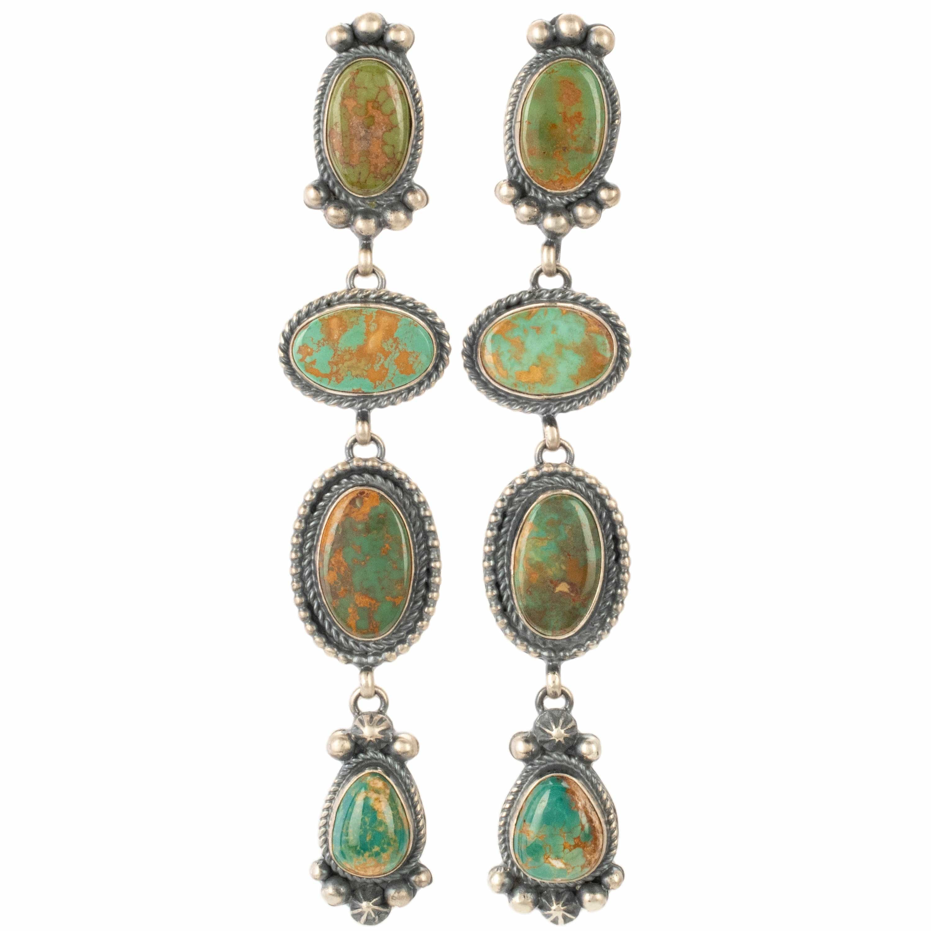Kalifano Native American Jewelry Mary Ellen Navajo Royston Turquoise USA Native American Made 925 Sterling Silver Long Dangly Earrings with Stud Backing NAE4800.001