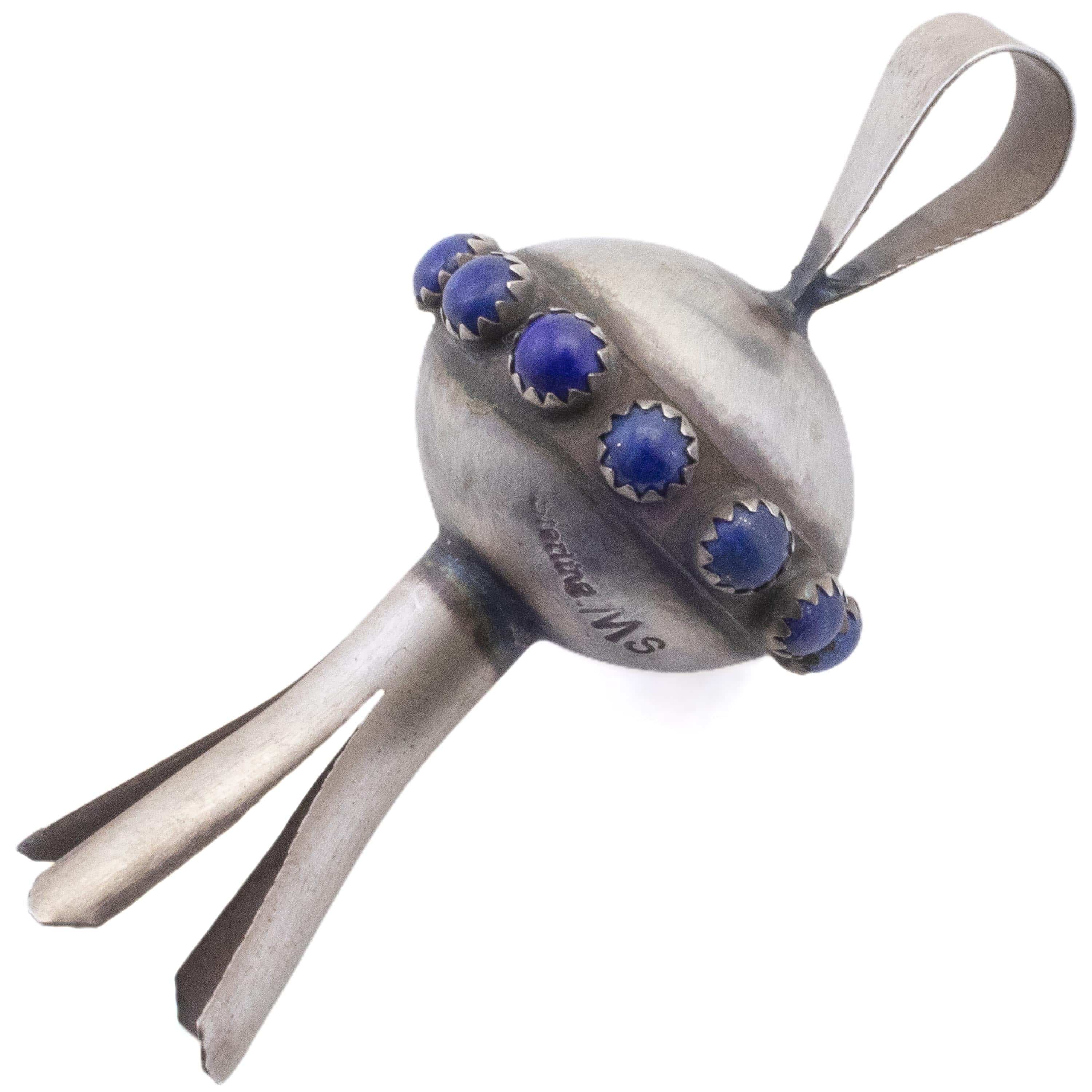 KALIFANO Native American Jewelry Monica Smith Navajo Lapis Squash Blossom USA Native American Made 925 Sterling Silver Pendant NAN1000.004