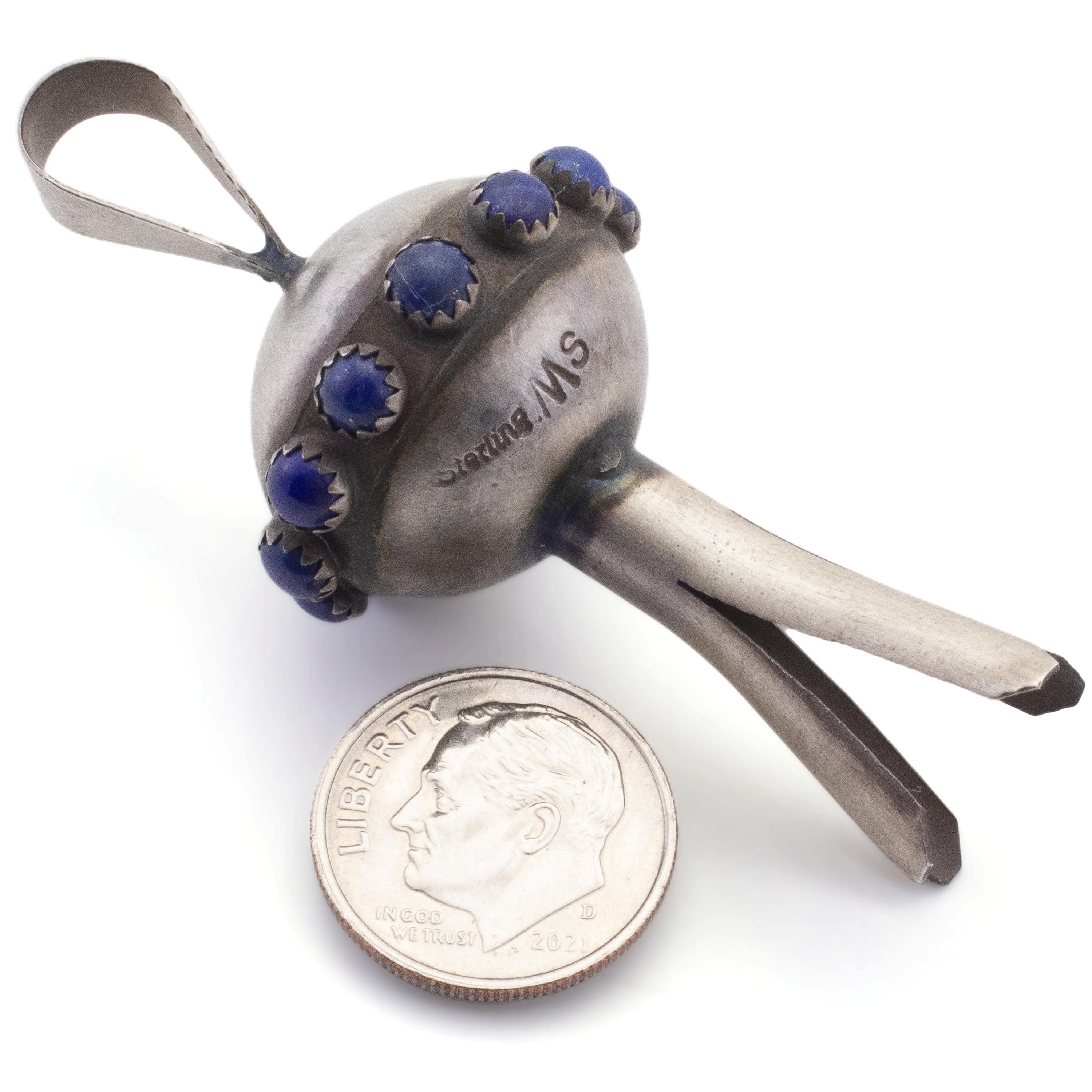 KALIFANO Native American Jewelry Monica Smith Navajo Lapis Squash Blossom USA Native American Made 925 Sterling Silver Pendant NAN1000.004