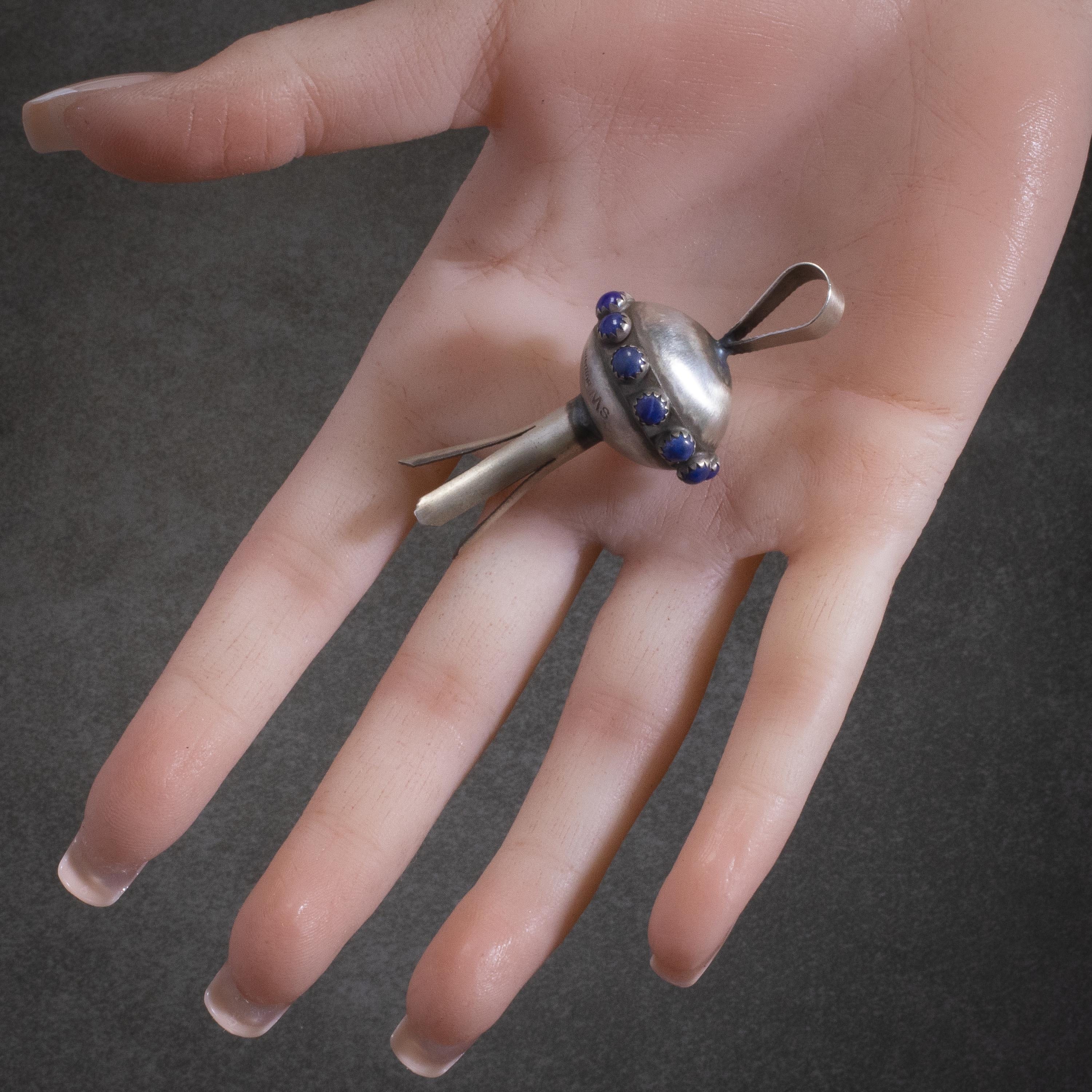 KALIFANO Native American Jewelry Monica Smith Navajo Lapis Squash Blossom USA Native American Made 925 Sterling Silver Pendant NAN1000.004