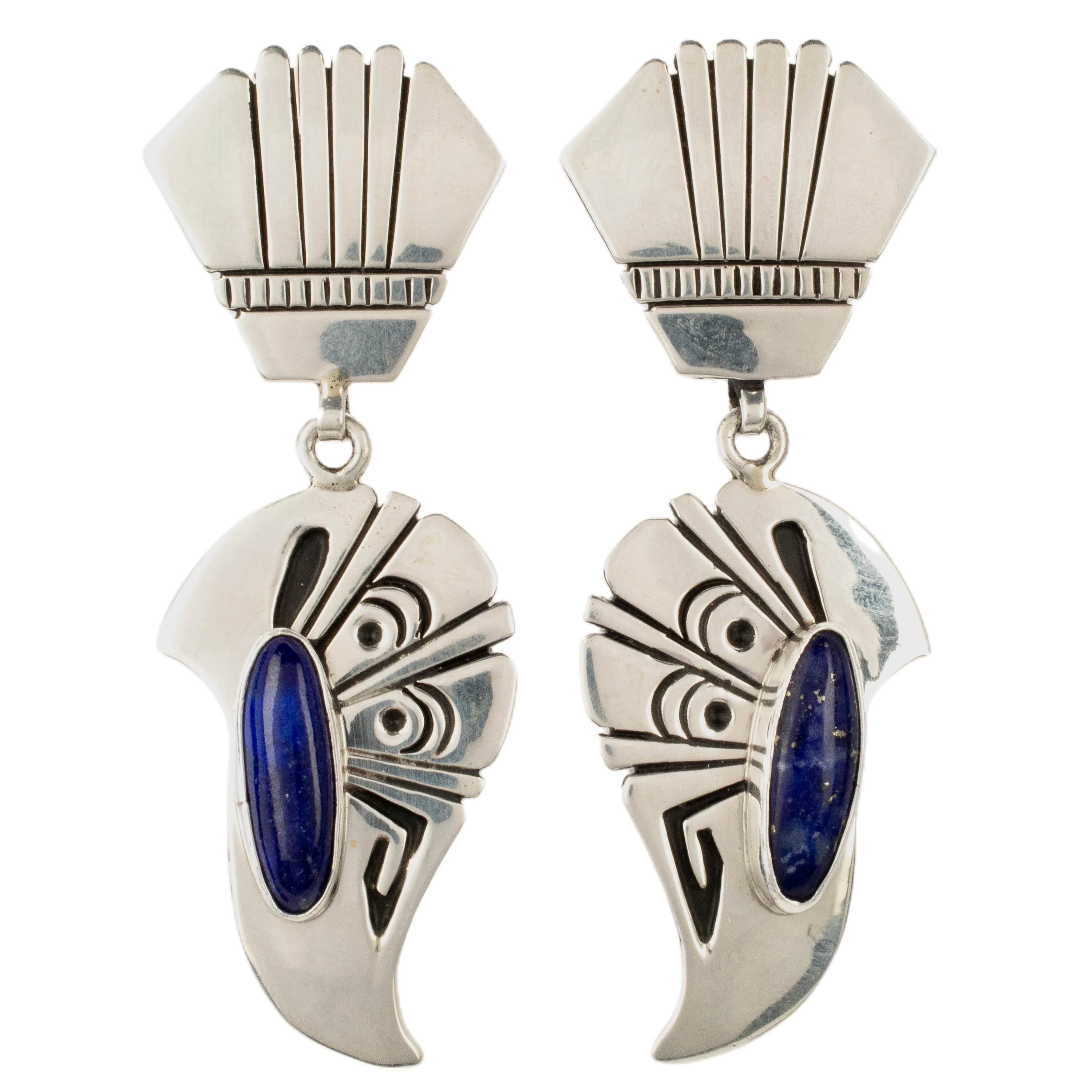 Kalifano Native American Jewelry Nelson Begay Navajo Lapis USA Native American Made 925 Sterling Silver Dangly Earrings with Stud Backing NAE1600.001