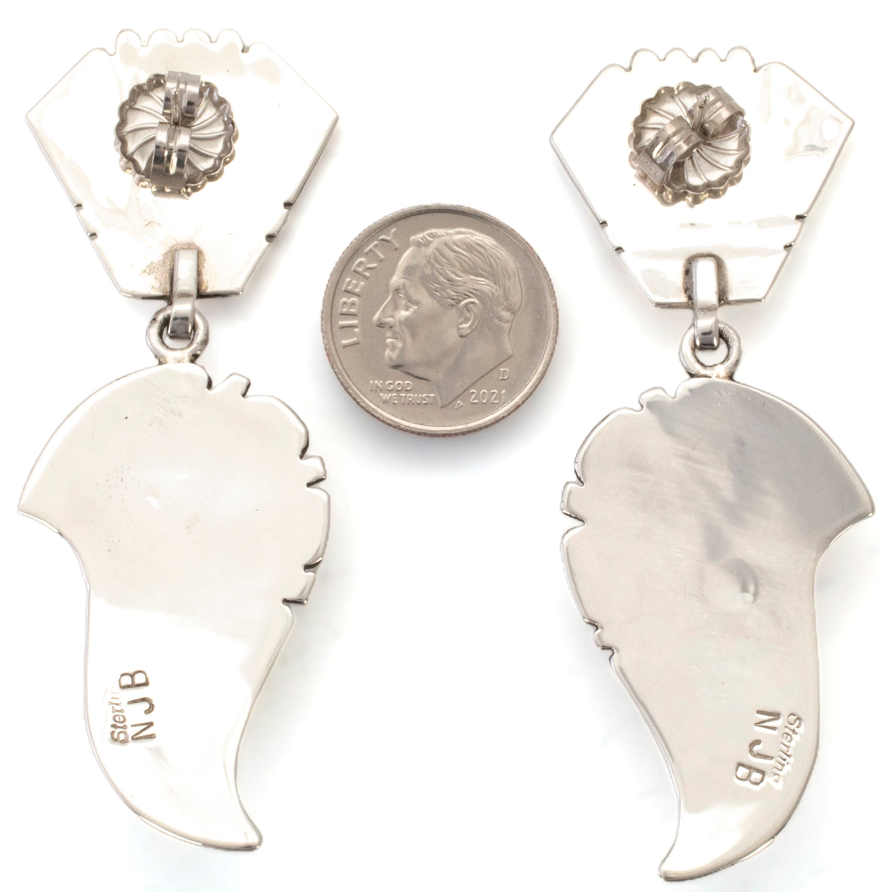 Kalifano Native American Jewelry Nelson Begay Navajo Lapis USA Native American Made 925 Sterling Silver Dangly Earrings with Stud Backing NAE1600.001