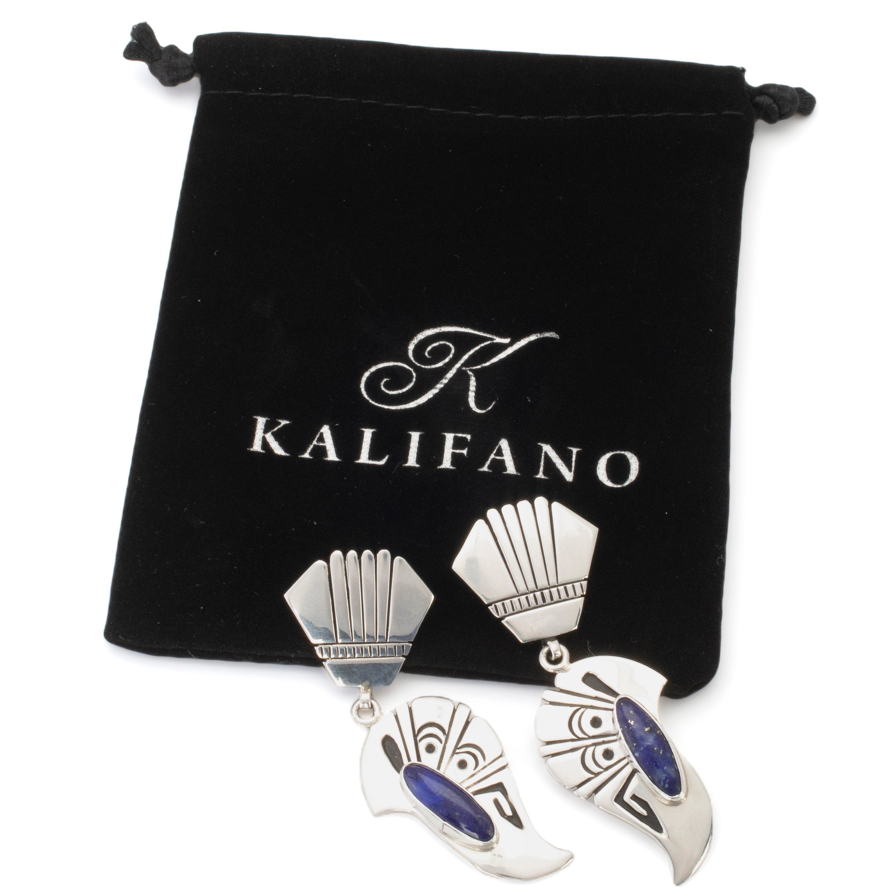 Kalifano Native American Jewelry Nelson Begay Navajo Lapis USA Native American Made 925 Sterling Silver Dangly Earrings with Stud Backing NAE1600.001