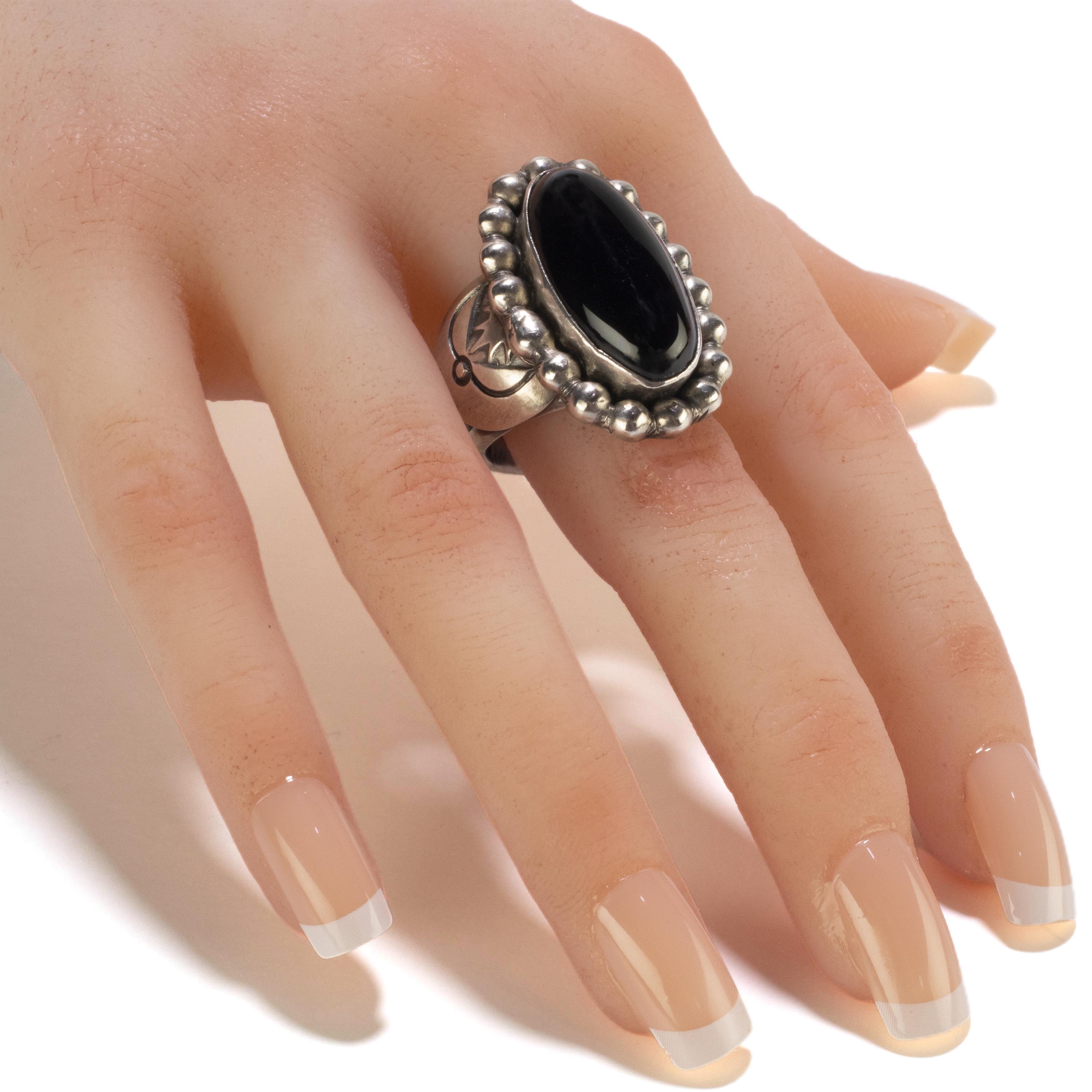 Kalifano Native American Jewelry Paul Livingston Navajo Black Onyx USA Native American Made 925 Sterling Silver Ring