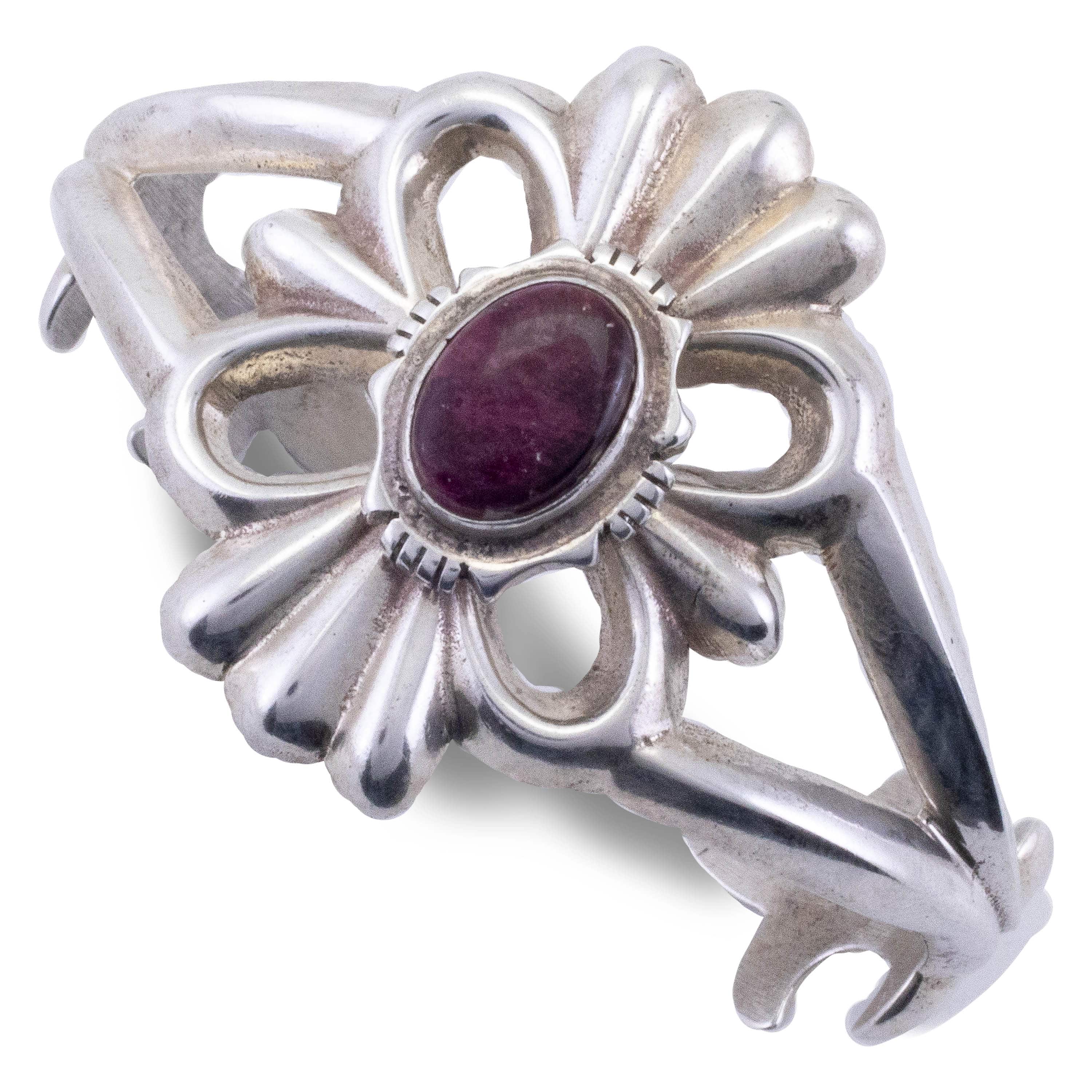 Kalifano Native American Jewelry Robert Chee Navajo Purple Spiny Oyster Shell Flower USA Native American Made 925 Sterling Silver Cuff NAB1500.010