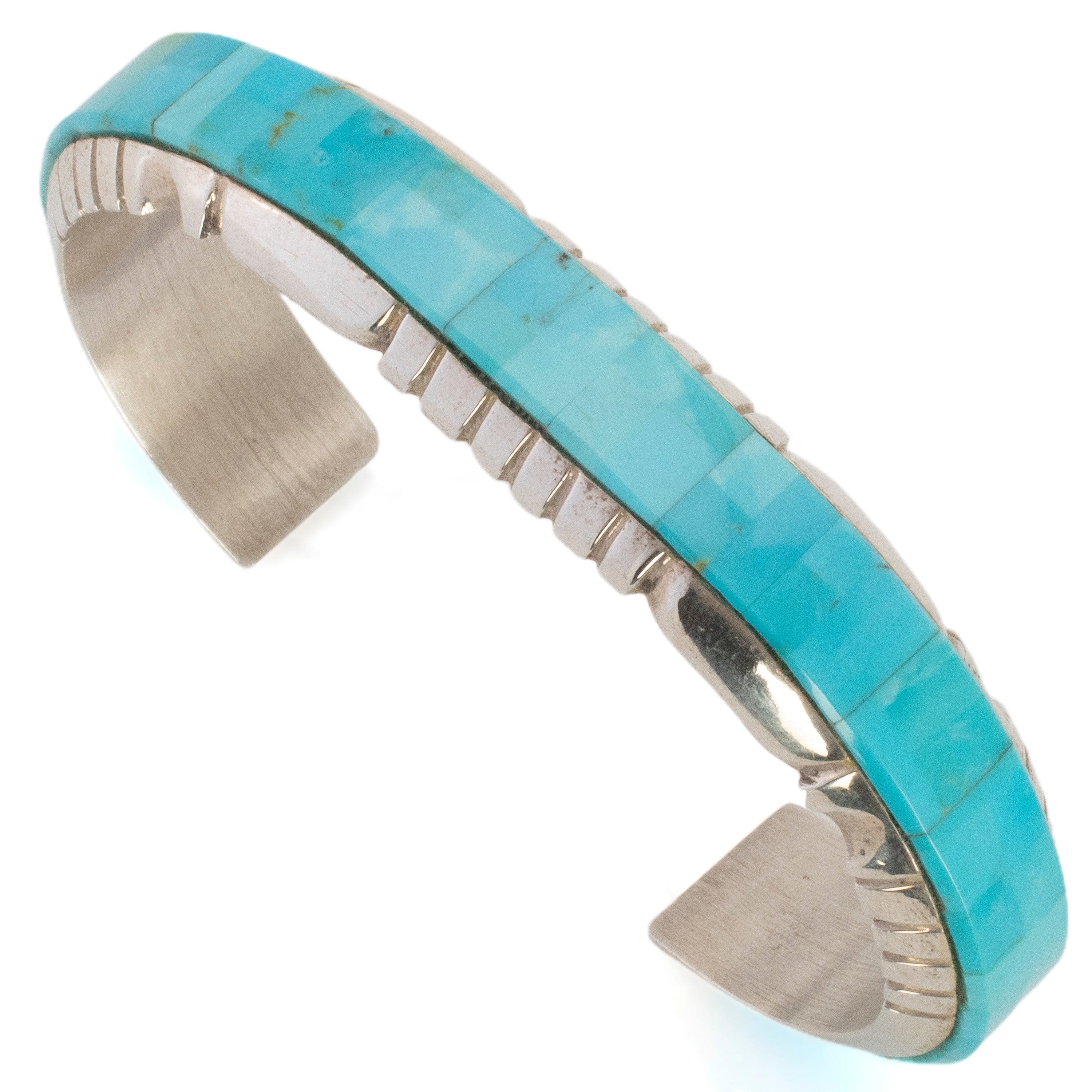 Robert Chee Navajo Sleeping Beauty Turquoise Inlay USA Native American Made  925 Sterling Silver Cuff