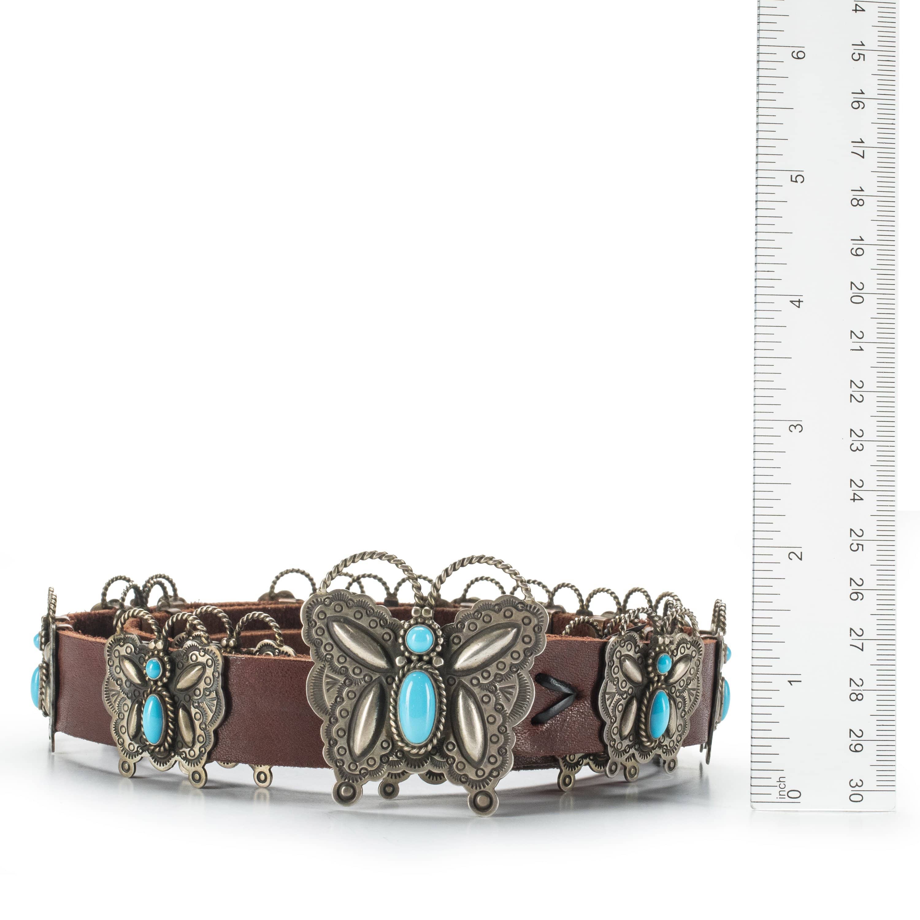 Kalifano Native American Jewelry Sleeping Beauty Turquoise Butterfly USA Native American Made 925 Sterling Silver Concha Belt NA7000.001