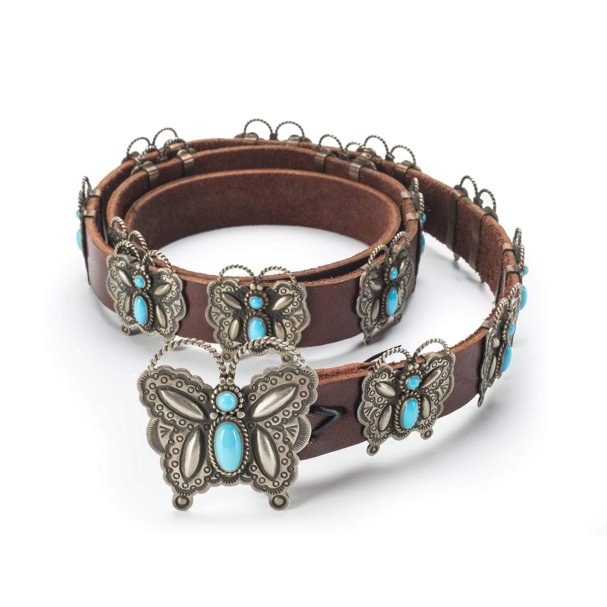 Kalifano Native American Jewelry Sleeping Beauty Turquoise Butterfly USA Native American Made 925 Sterling Silver Concha Belt NA7000.001